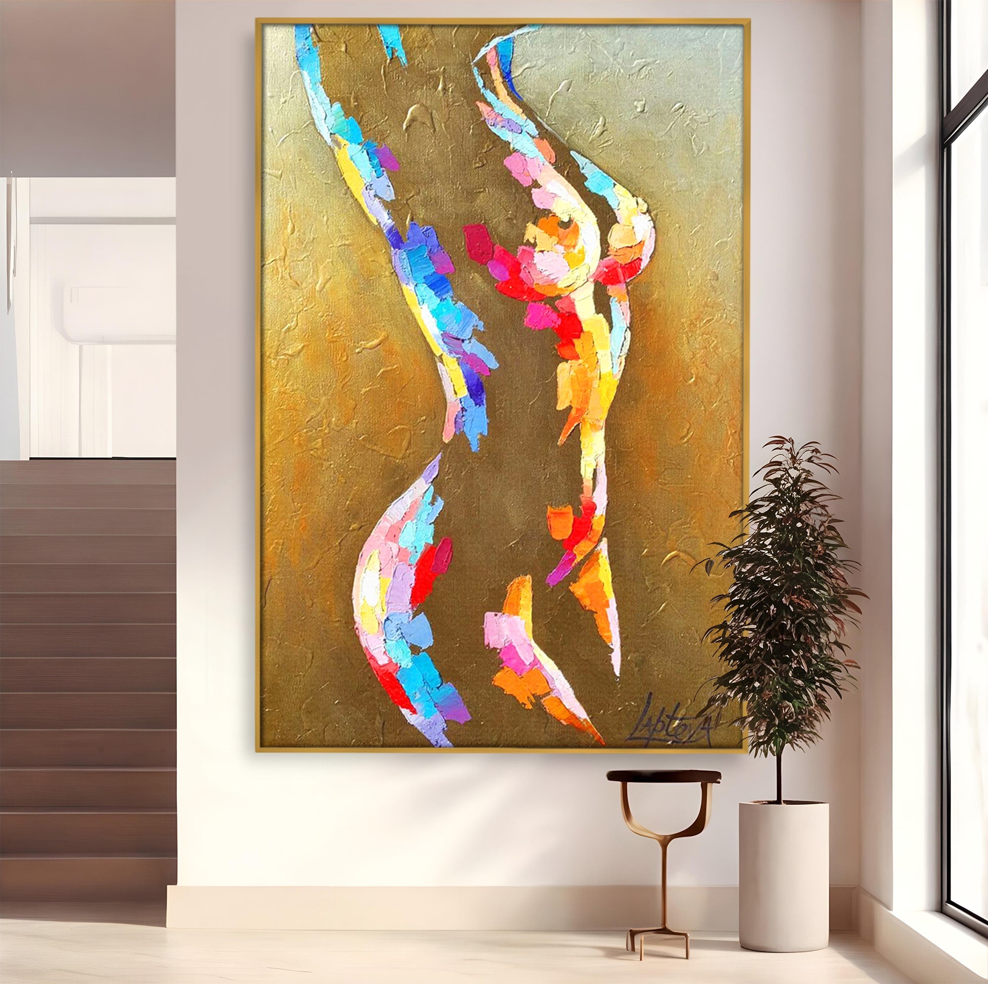 Tablou Canvas Premium LuxCanva® PI1161, Dansul Formelor Abstracte, Silueta, Trup, Femeie, Living, Dormitor, Culori Vibrante