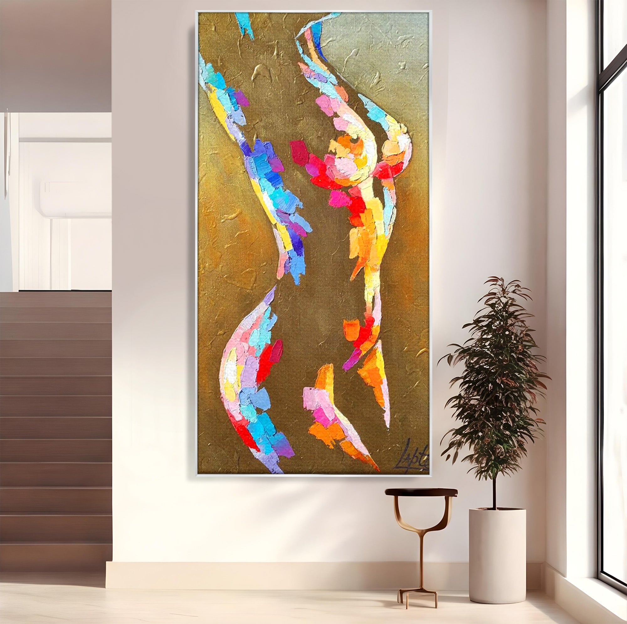 Tablou Canvas Premium LuxCanva® PI1161, Dansul Formelor Abstracte, Silueta, Trup, Femeie, Living, Dormitor, Culori Vibrante