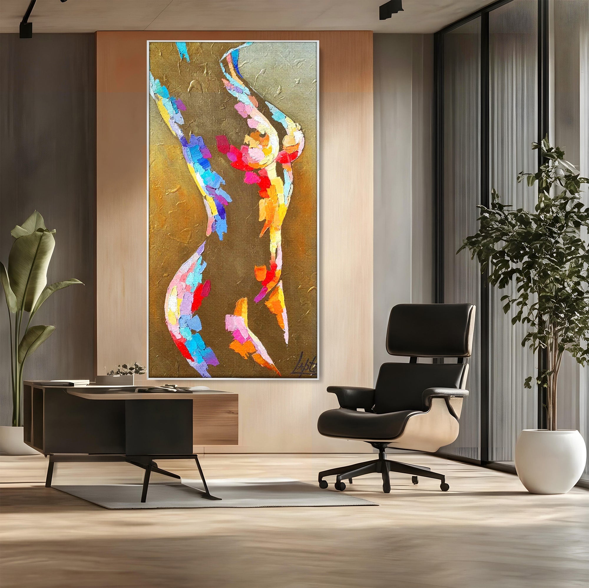 Tablou Canvas Premium LuxCanva® PI1161, Dansul Formelor Abstracte, Silueta, Trup, Femeie, Living, Dormitor, Culori Vibrante