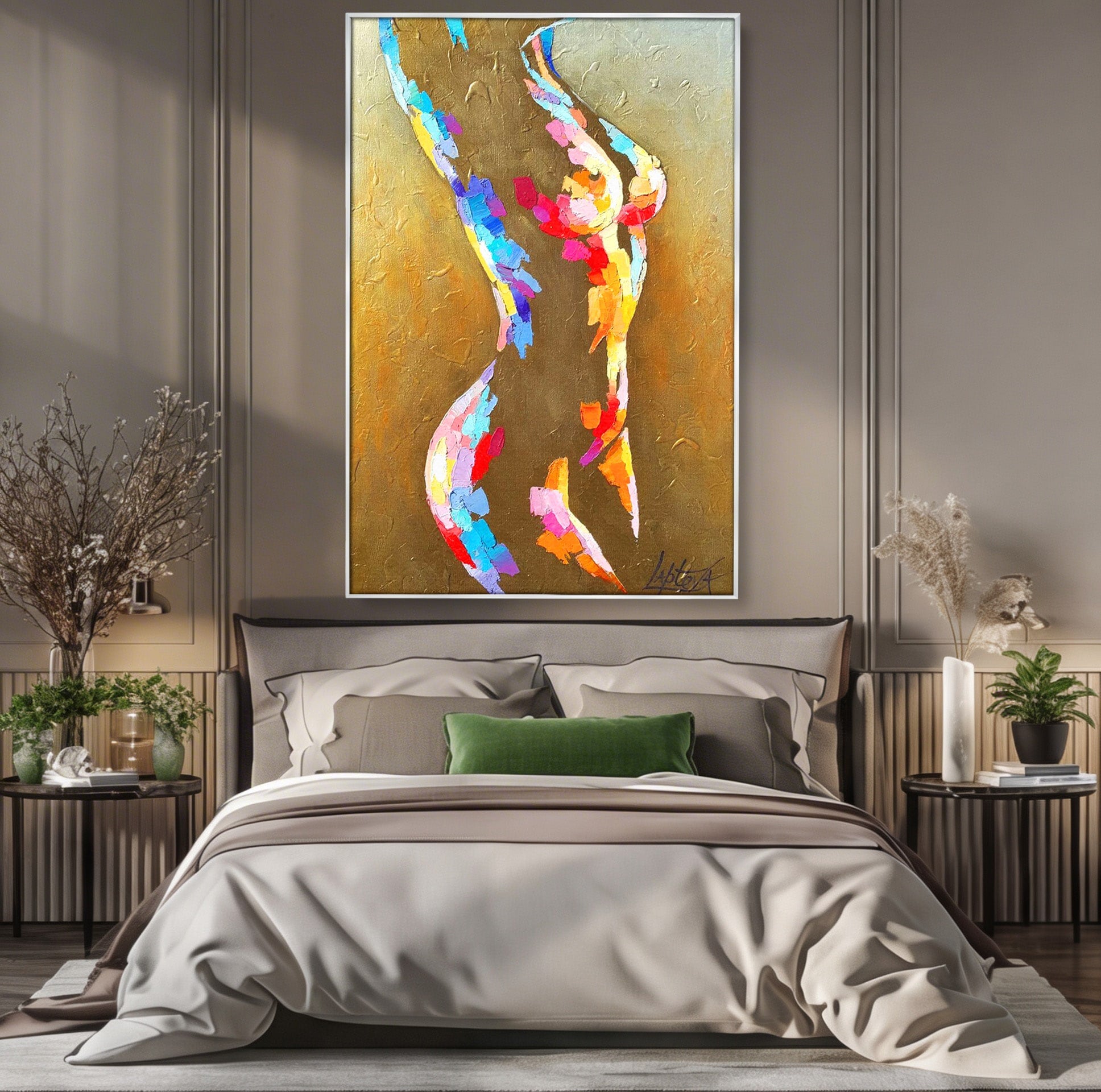 Tablou Canvas Premium LuxCanva® PI1161, Dansul Formelor Abstracte, Silueta, Trup, Femeie, Living, Dormitor, Culori Vibrante
