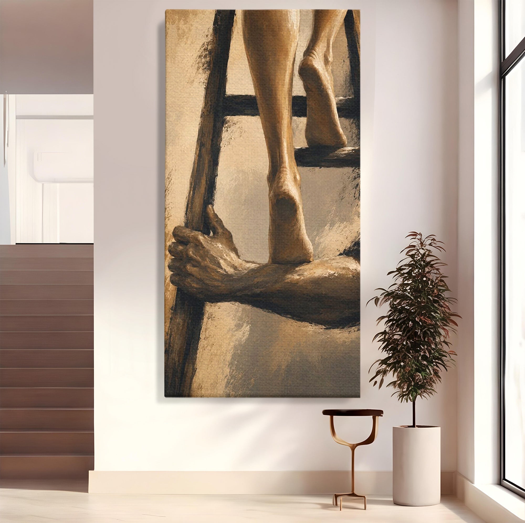 Tablou Canvas Premium LuxCanva® PI1162, Urcarea Pe Scara, Pasi, Maini, Picioare, Trepte, Living, Birou, Culori Vibrante