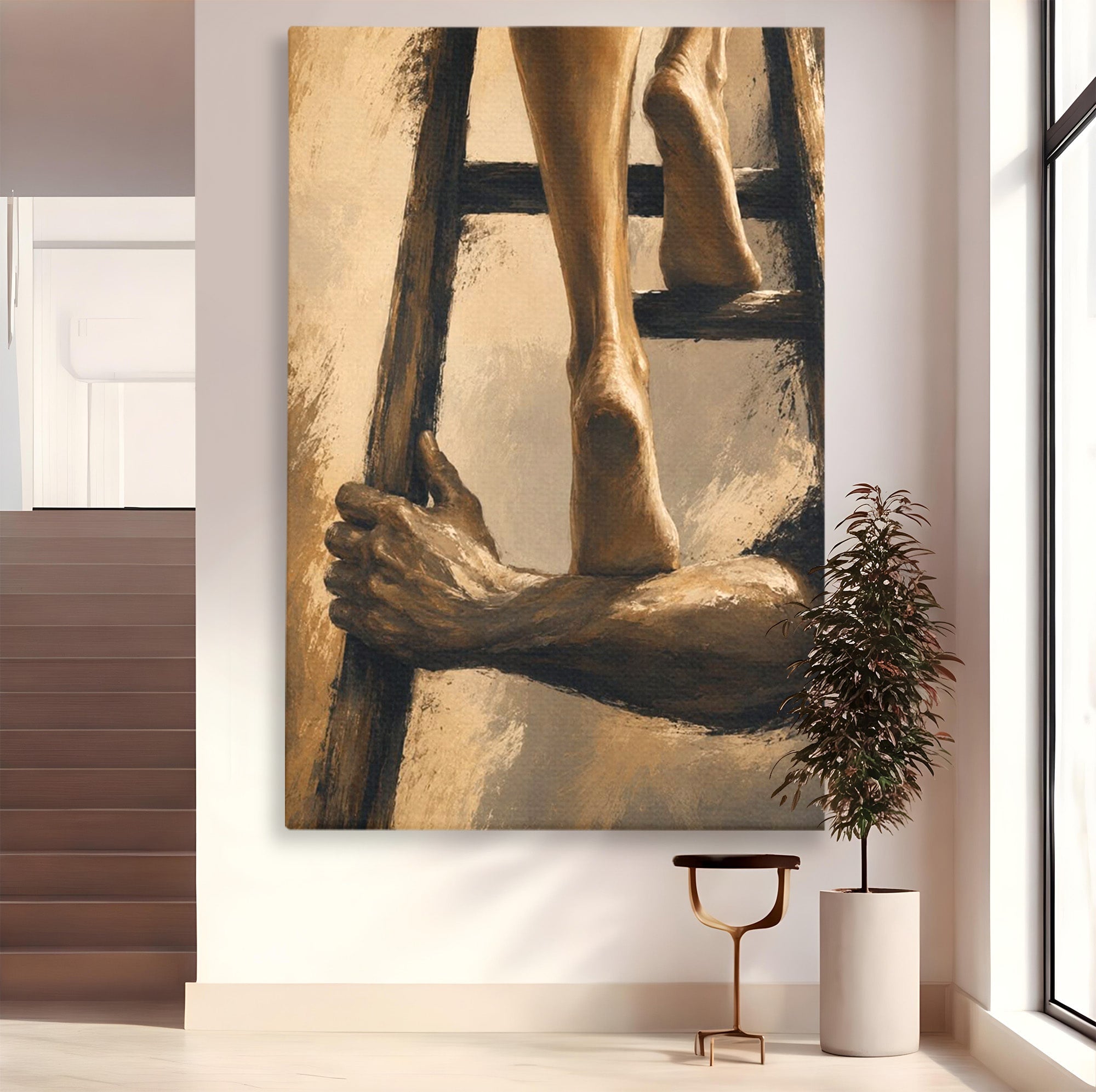 Tablou Canvas Premium LuxCanva® PI1162, Urcarea Pe Scara, Pasi, Maini, Picioare, Trepte, Living, Birou, Culori Vibrante