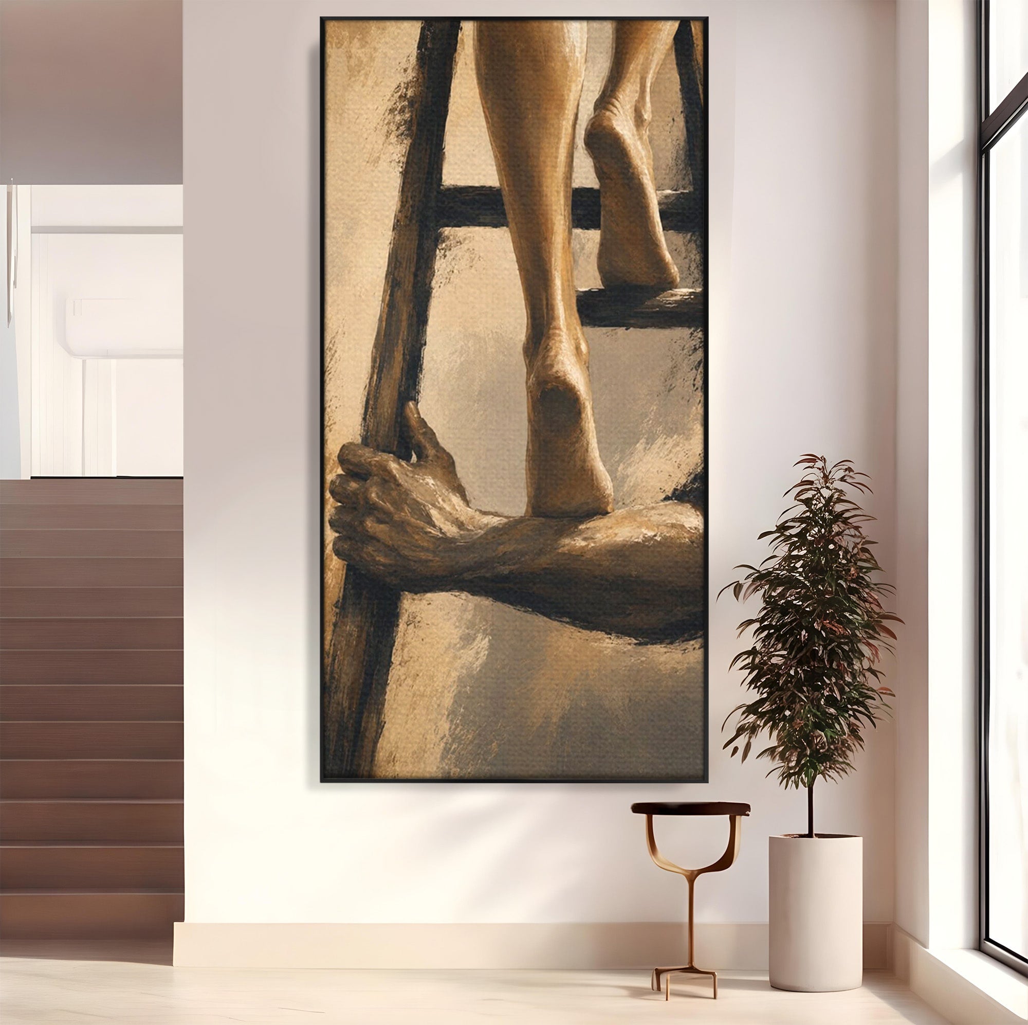 Tablou Canvas Premium LuxCanva® PI1162, Urcarea Pe Scara, Pasi, Maini, Picioare, Trepte, Living, Birou, Culori Vibrante