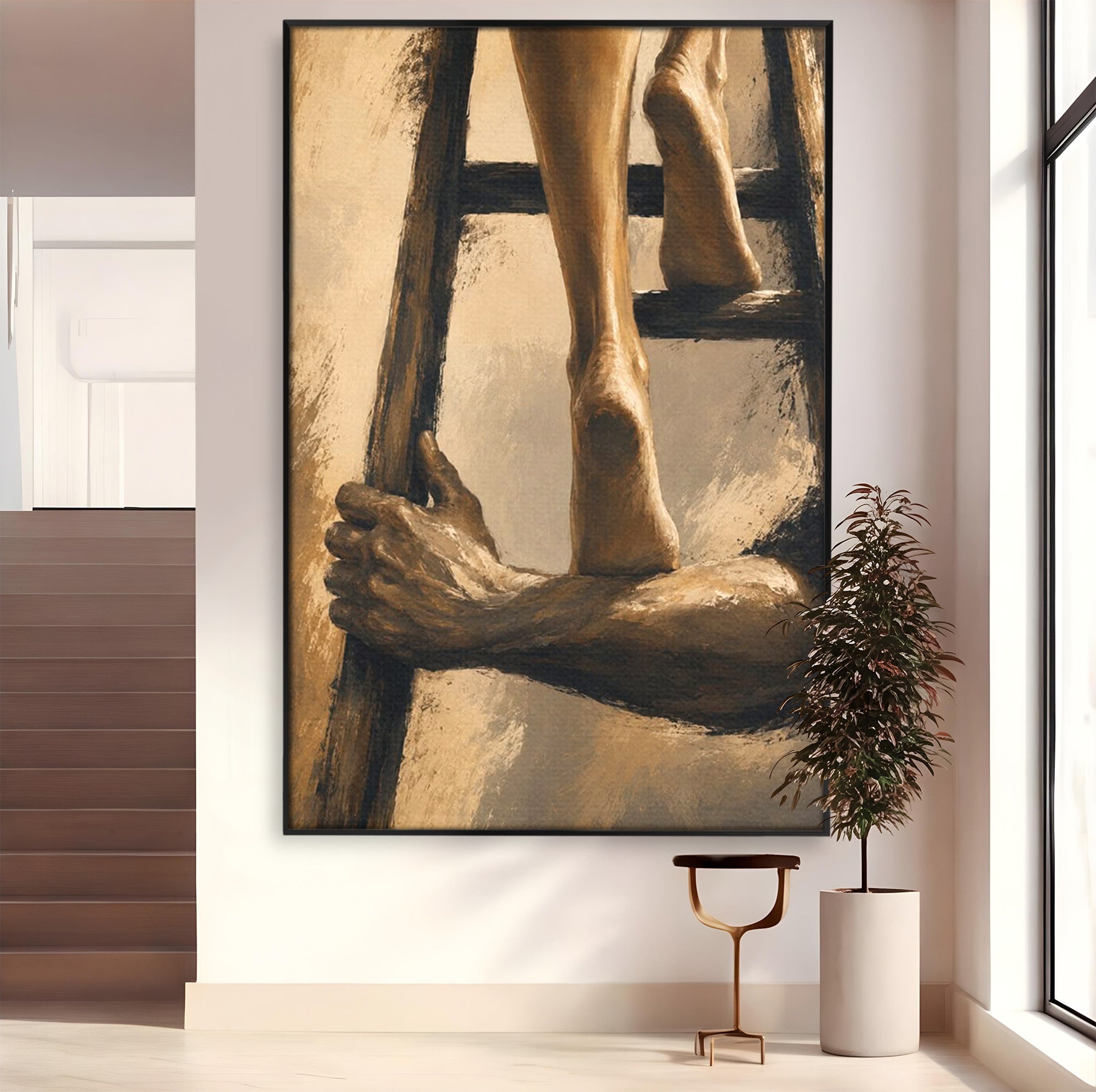 Tablou Canvas Premium LuxCanva® PI1162, Urcarea Pe Scara, Pasi, Maini, Picioare, Trepte, Living, Birou, Culori Vibrante