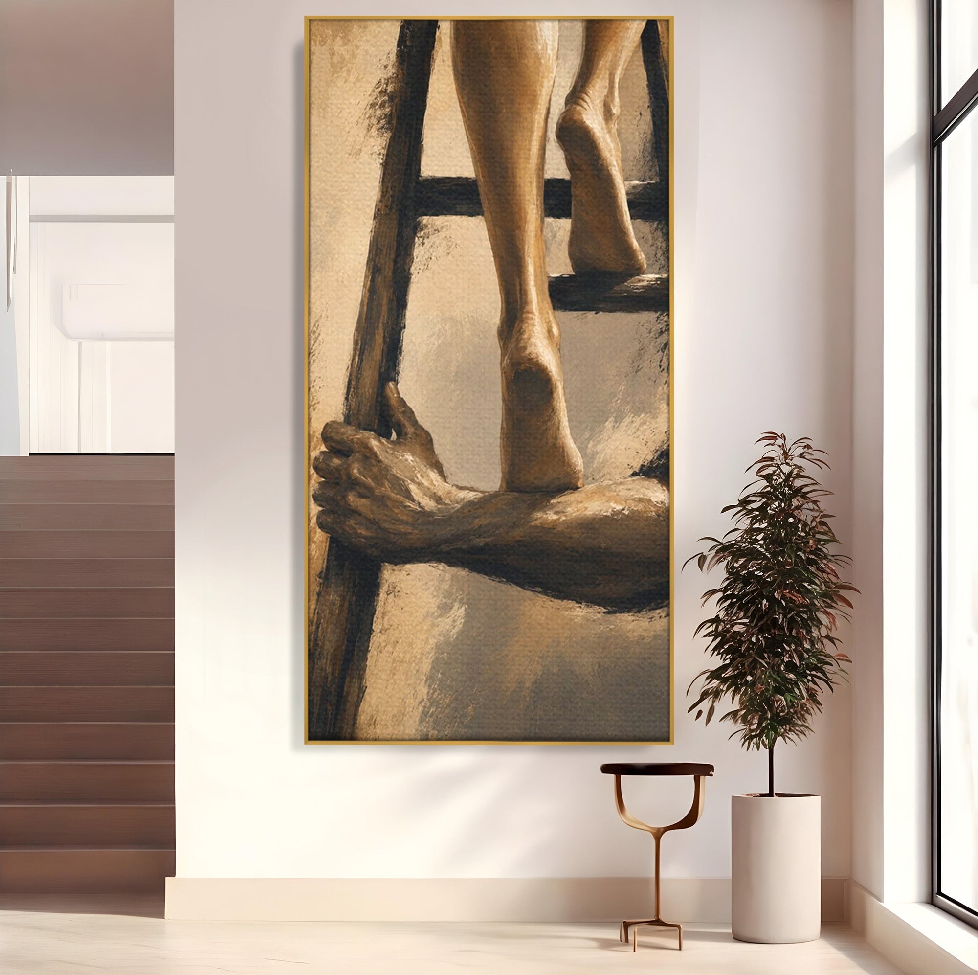 Tablou Canvas Premium LuxCanva® PI1162, Urcarea Pe Scara, Pasi, Maini, Picioare, Trepte, Living, Birou, Culori Vibrante