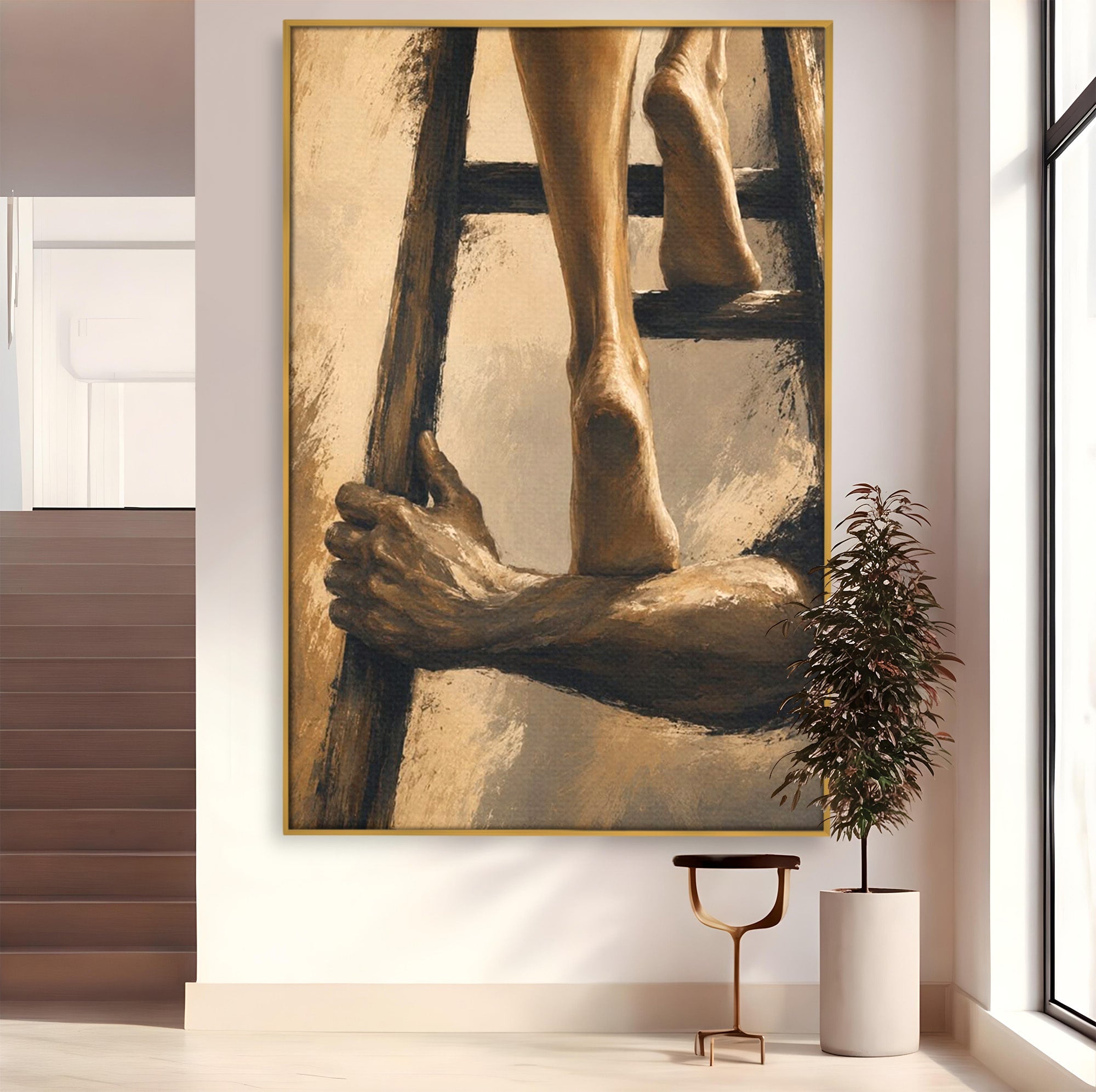 Tablou Canvas Premium LuxCanva® PI1162, Urcarea Pe Scara, Pasi, Maini, Picioare, Trepte, Living, Birou, Culori Vibrante