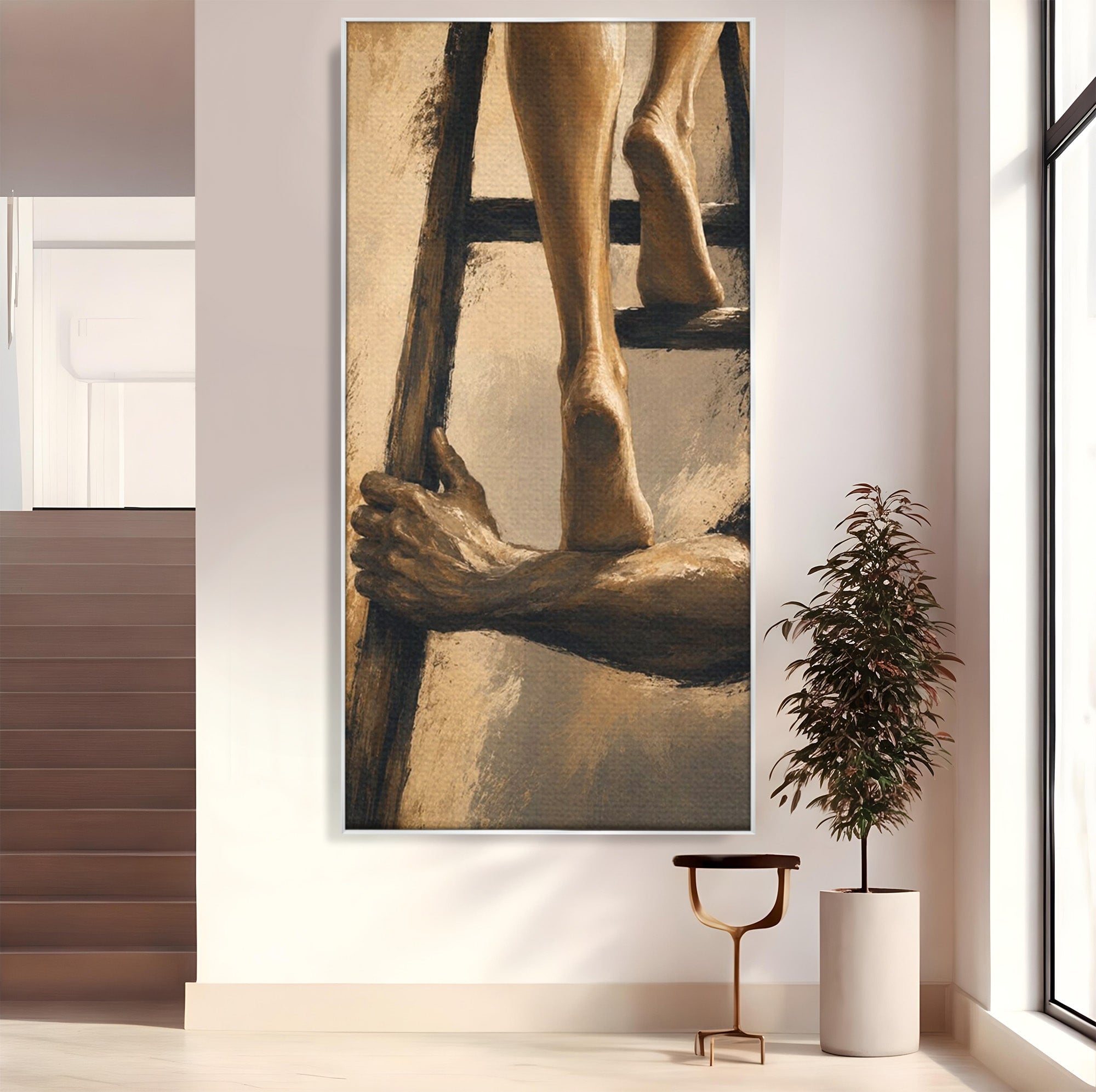 Tablou Canvas Premium LuxCanva® PI1162, Urcarea Pe Scara, Pasi, Maini, Picioare, Trepte, Living, Birou, Culori Vibrante
