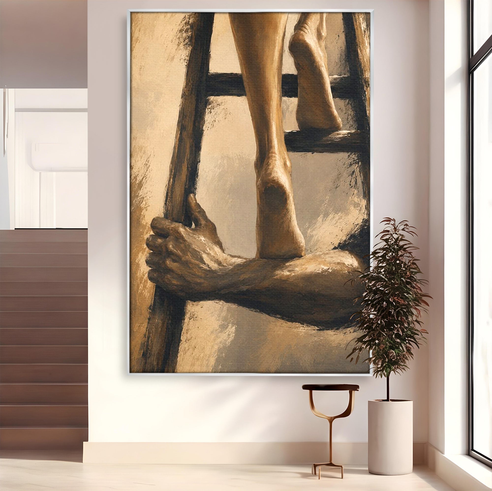 Tablou Canvas Premium LuxCanva® PI1162, Urcarea Pe Scara, Pasi, Maini, Picioare, Trepte, Living, Birou, Culori Vibrante