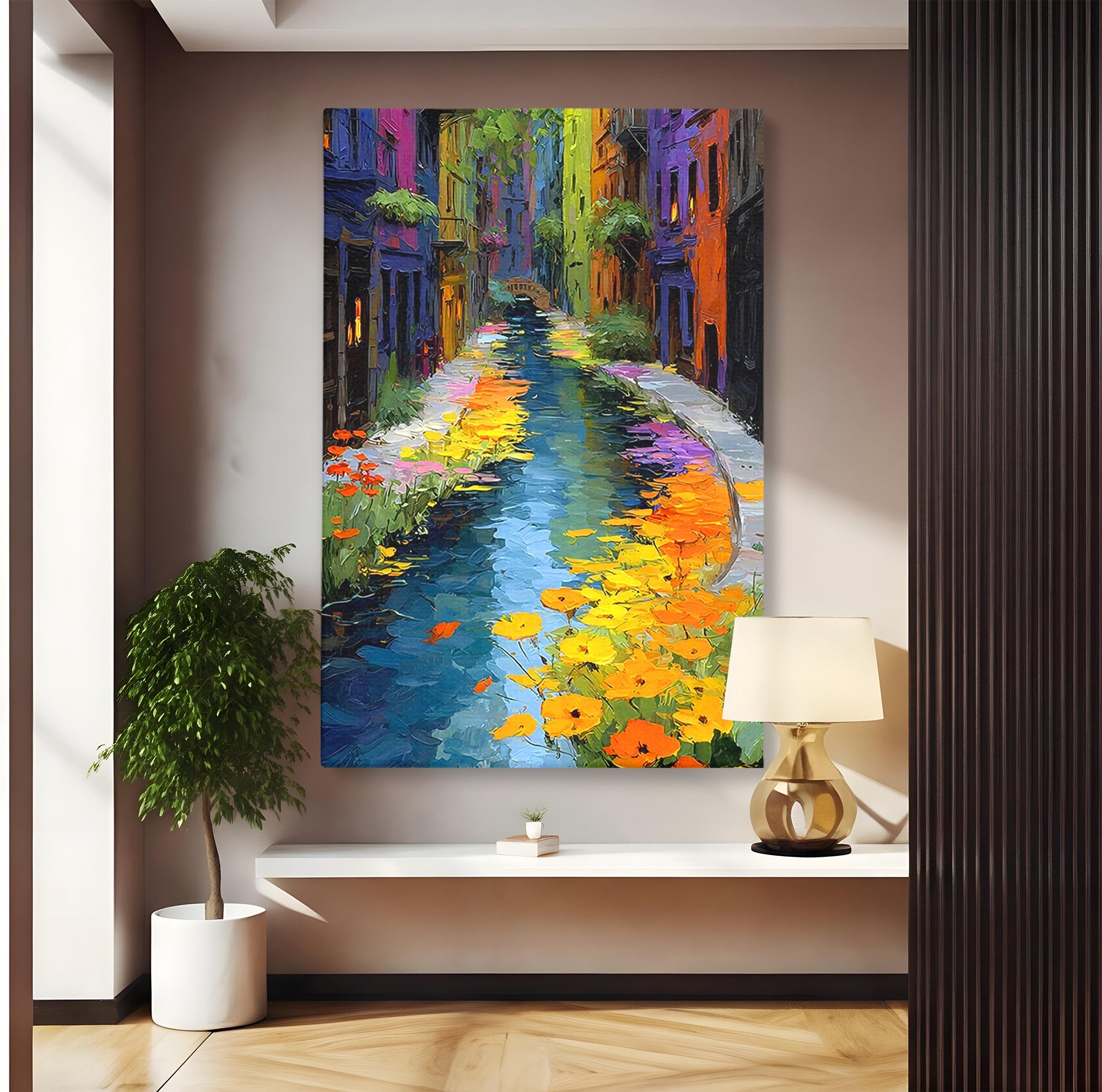 Tablou Canvas Premium LuxCanva® PI1163, Strada Colorata, Alee, Flori, Urban, Living, Peisaj, Culori Vibrante