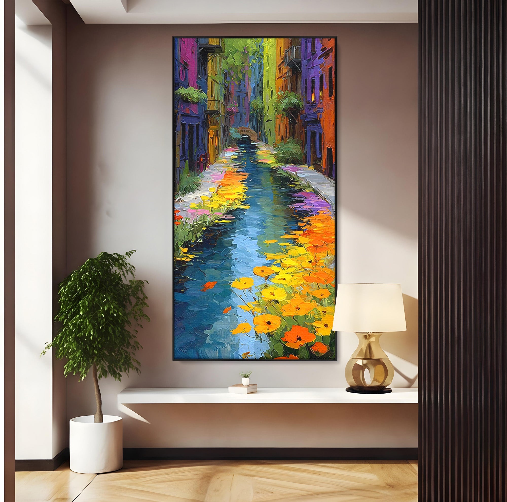 Tablou Canvas Premium LuxCanva® PI1163, Strada Colorata, Alee, Flori, Urban, Living, Peisaj, Culori Vibrante