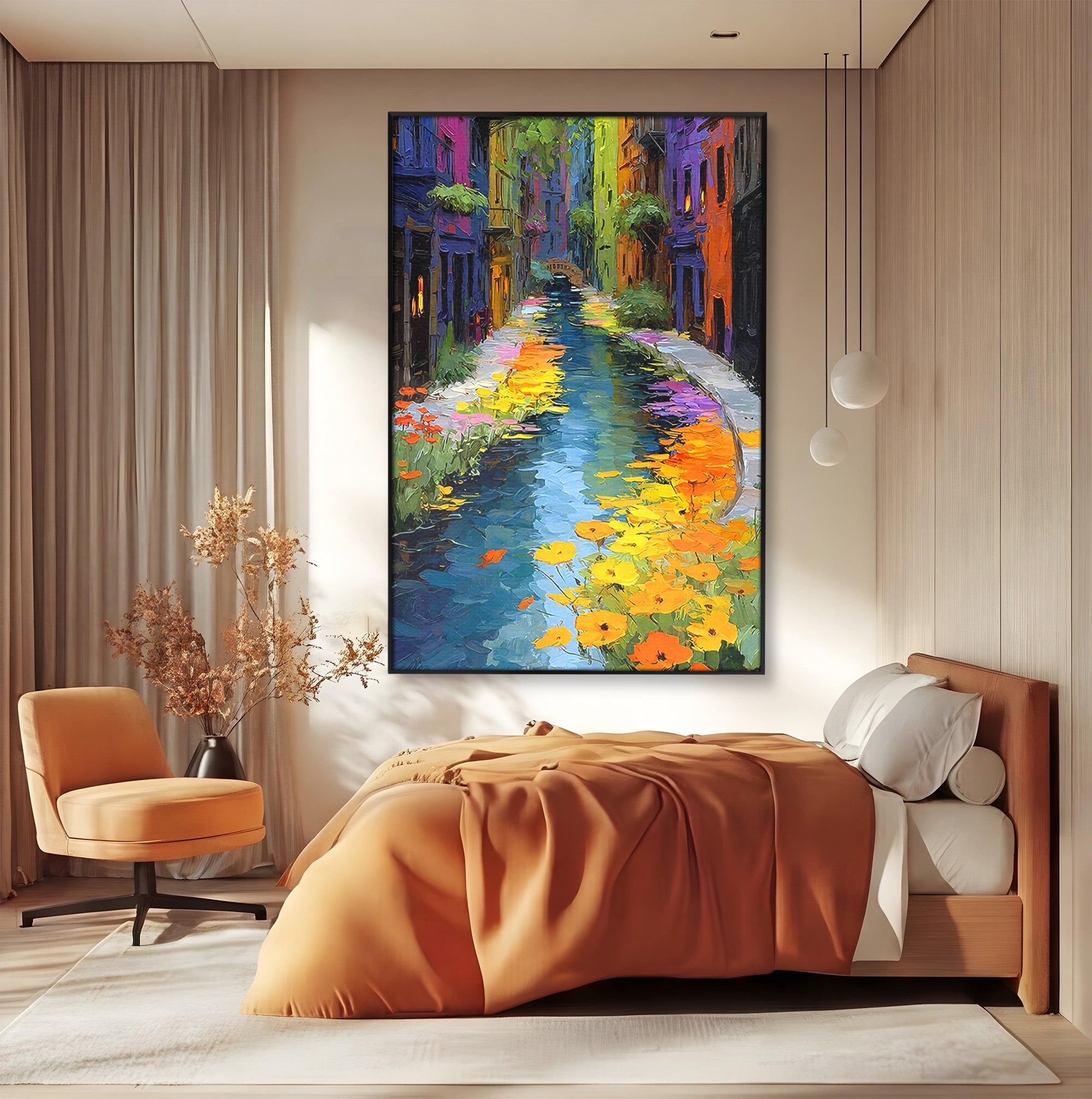 Tablou Canvas Premium LuxCanva® PI1163, Strada Colorata, Alee, Flori, Urban, Living, Peisaj, Culori Vibrante
