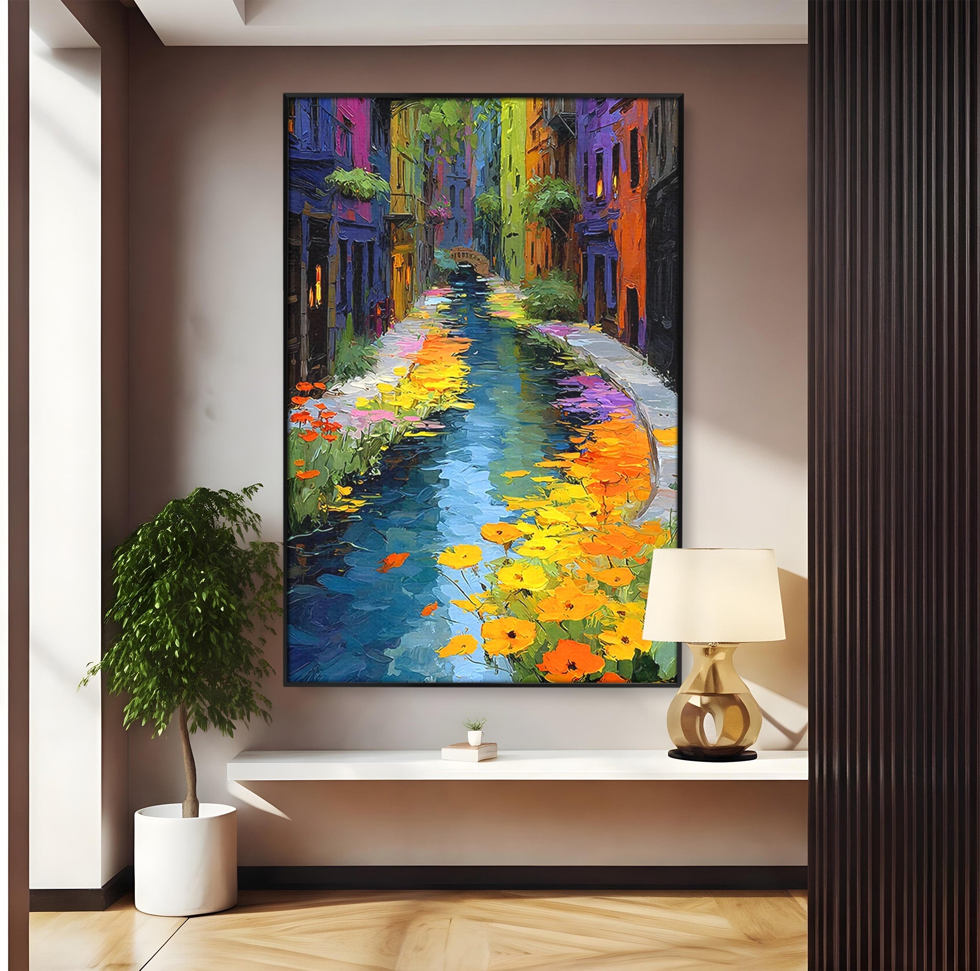 Tablou Canvas Premium LuxCanva® PI1163, Strada Colorata, Alee, Flori, Urban, Living, Peisaj, Culori Vibrante