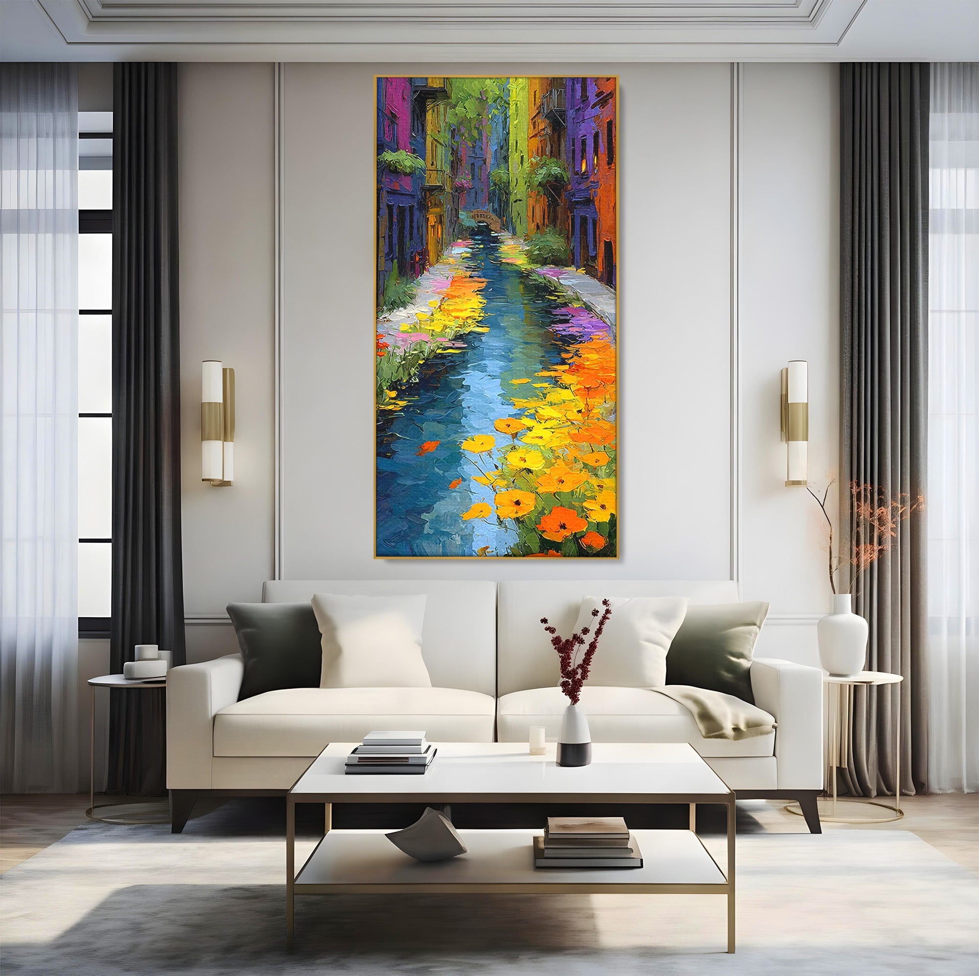 Tablou Canvas Premium LuxCanva® PI1163, Strada Colorata, Alee, Flori, Urban, Living, Peisaj, Culori Vibrante