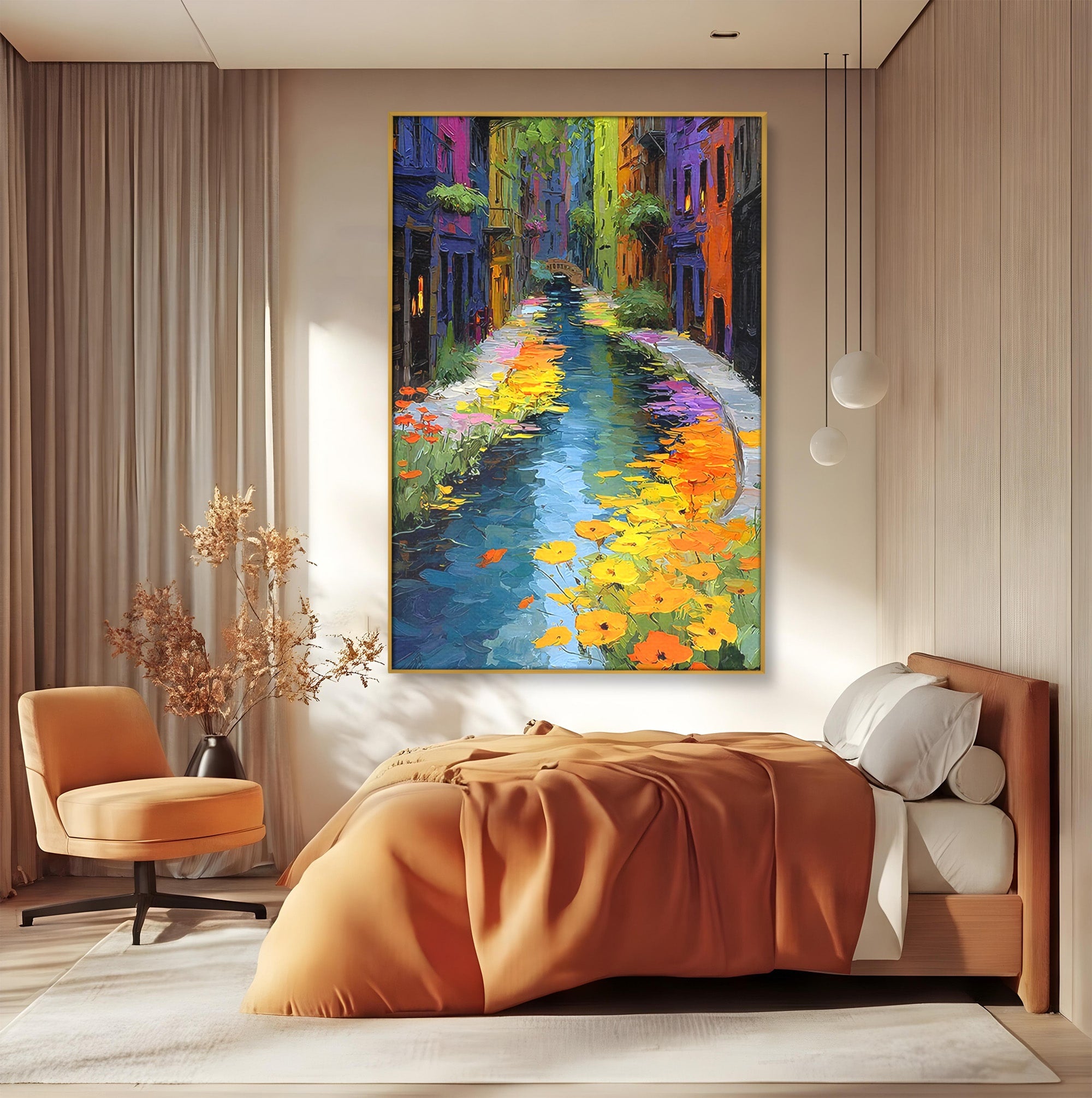 Tablou Canvas Premium LuxCanva® PI1163, Strada Colorata, Alee, Flori, Urban, Living, Peisaj, Culori Vibrante