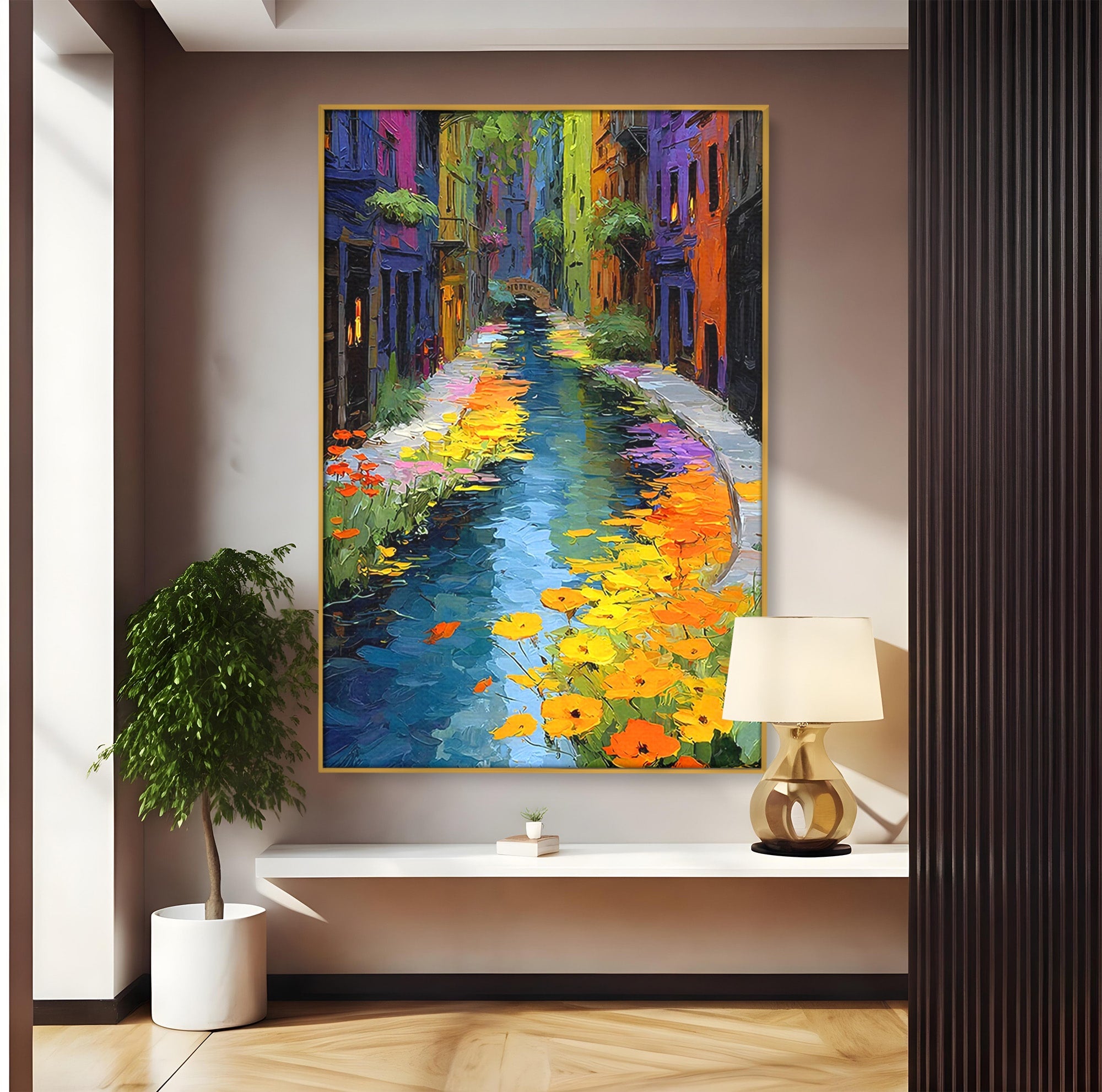 Tablou Canvas Premium LuxCanva® PI1163, Strada Colorata, Alee, Flori, Urban, Living, Peisaj, Culori Vibrante