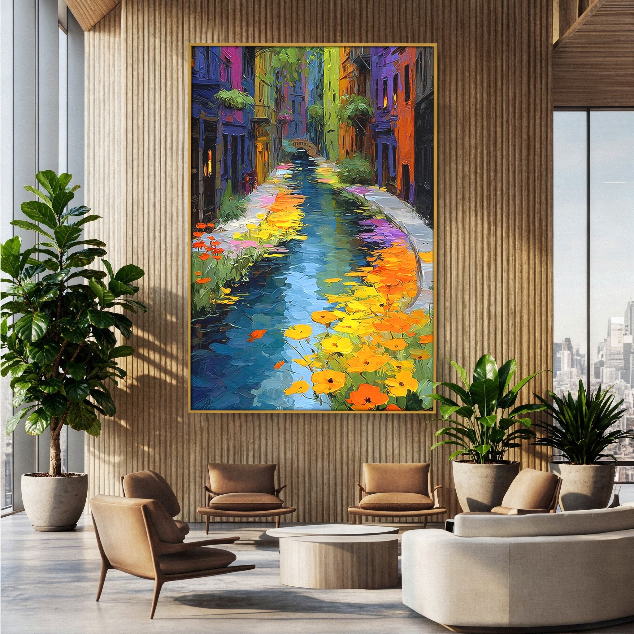 Tablou Canvas Premium LuxCanva® PI1163, Strada Colorata, Alee, Flori, Urban, Living, Peisaj, Culori Vibrante