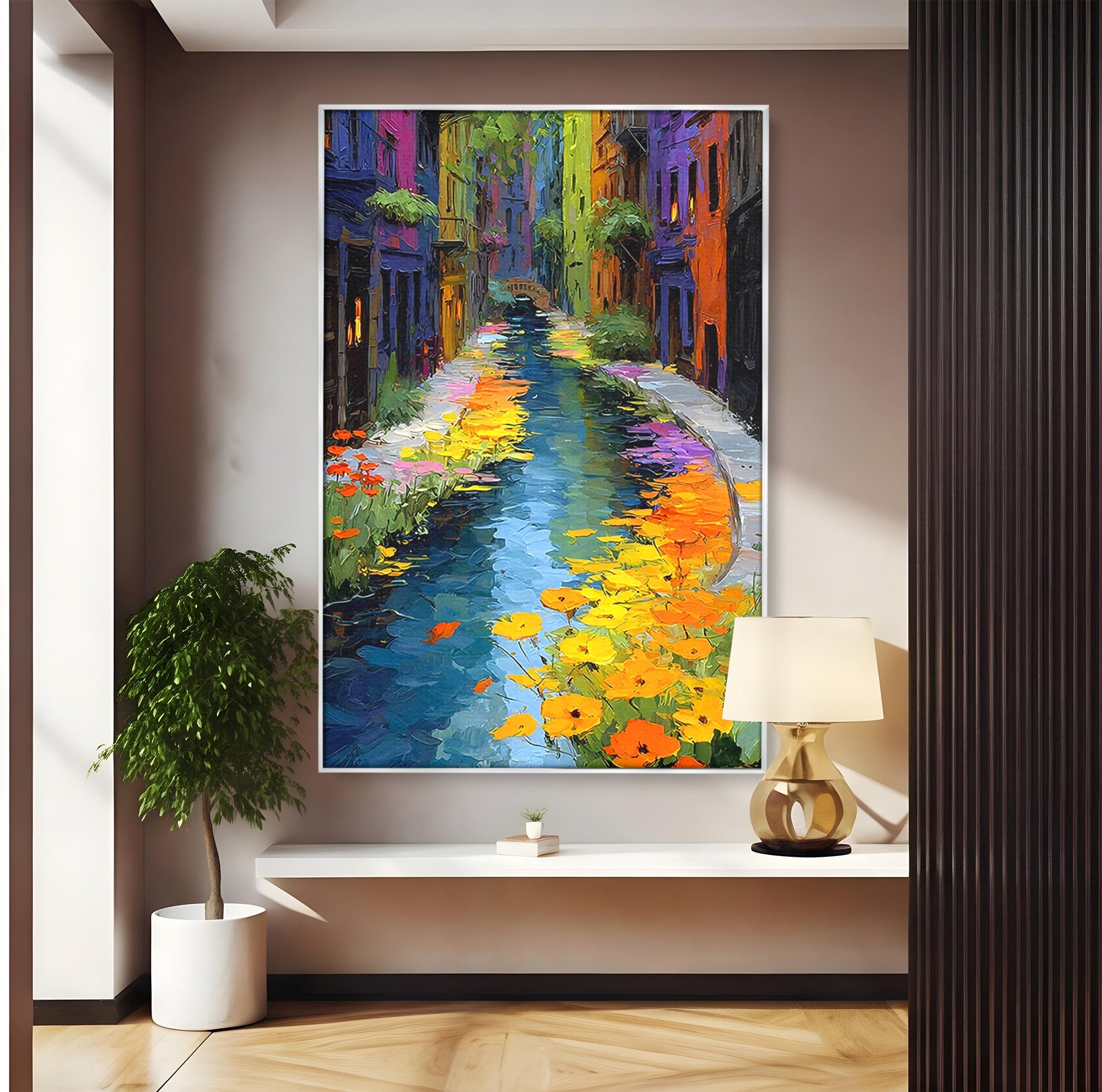 Tablou Canvas Premium LuxCanva® PI1163, Strada Colorata, Alee, Flori, Urban, Living, Peisaj, Culori Vibrante