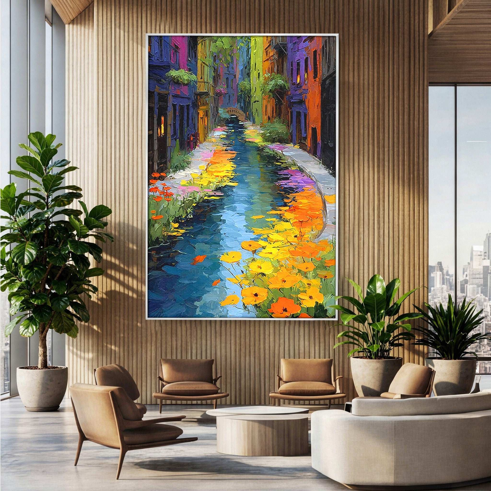 Tablou Canvas Premium LuxCanva® PI1163, Strada Colorata, Alee, Flori, Urban, Living, Peisaj, Culori Vibrante