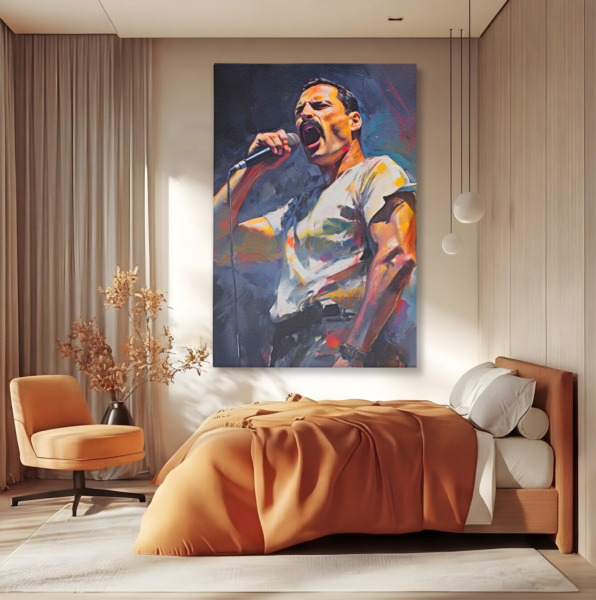 Tablou Canvas Premium LuxCanva® PI1165, Legenda Continua, Cantaret, Freddie Mercury, Muzica, Performanta, Pasiune, Living, Culori Vibrante