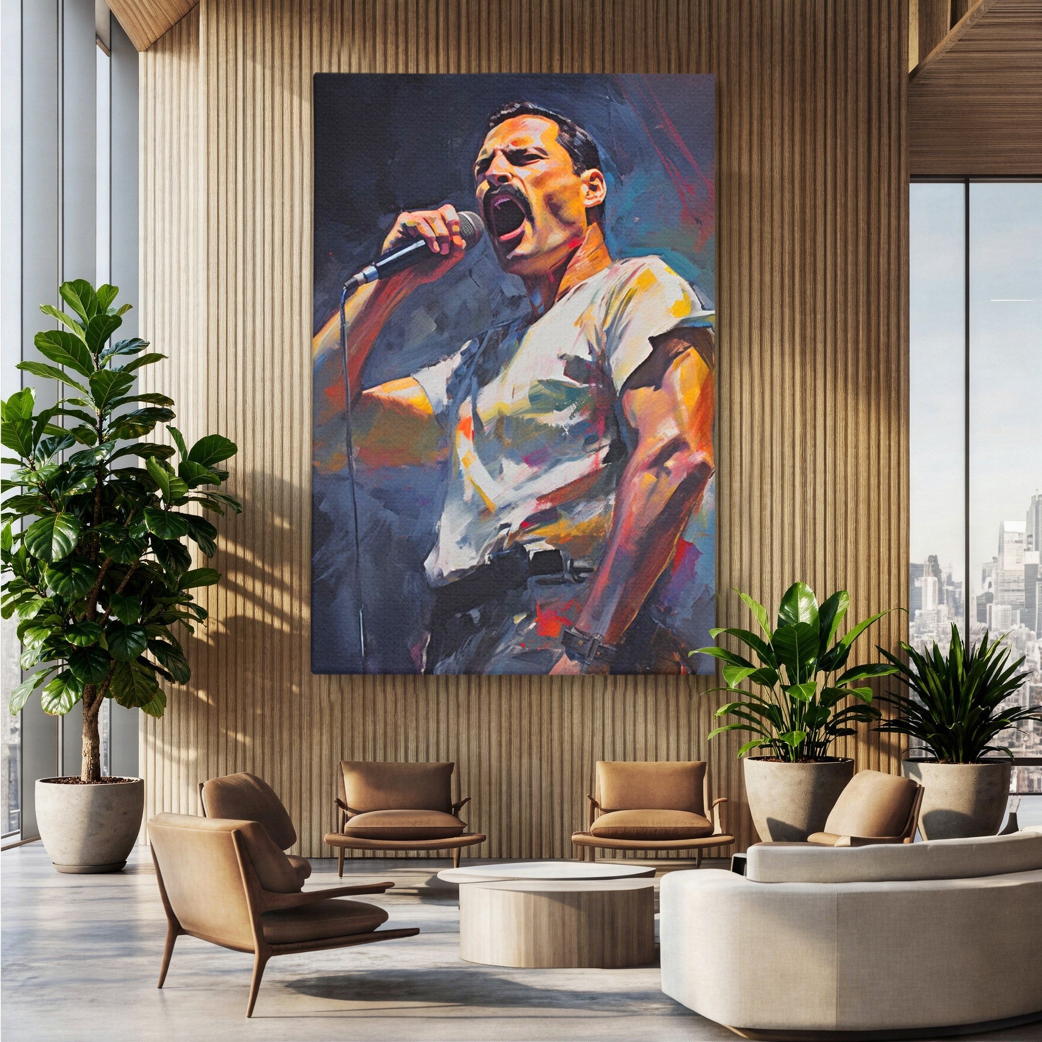 Tablou Canvas Premium LuxCanva® PI1165, Legenda Continua, Cantaret, Freddie Mercury, Muzica, Performanta, Pasiune, Living, Culori Vibrante