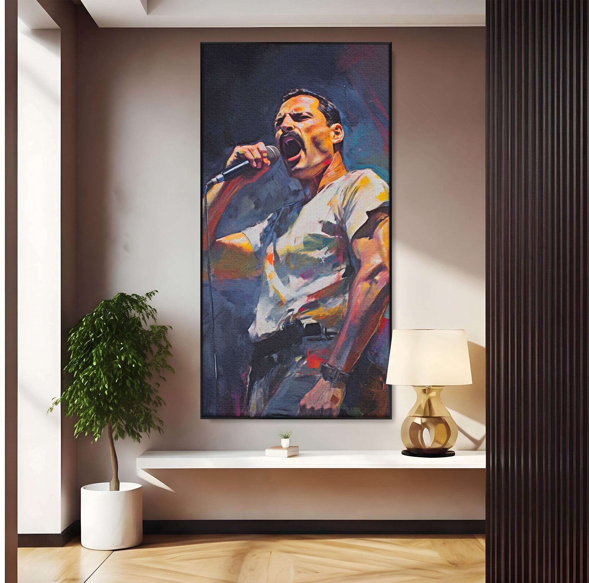 Tablou Canvas Premium LuxCanva® PI1165, Legenda Continua, Cantaret, Freddie Mercury, Muzica, Performanta, Pasiune, Living, Culori Vibrante
