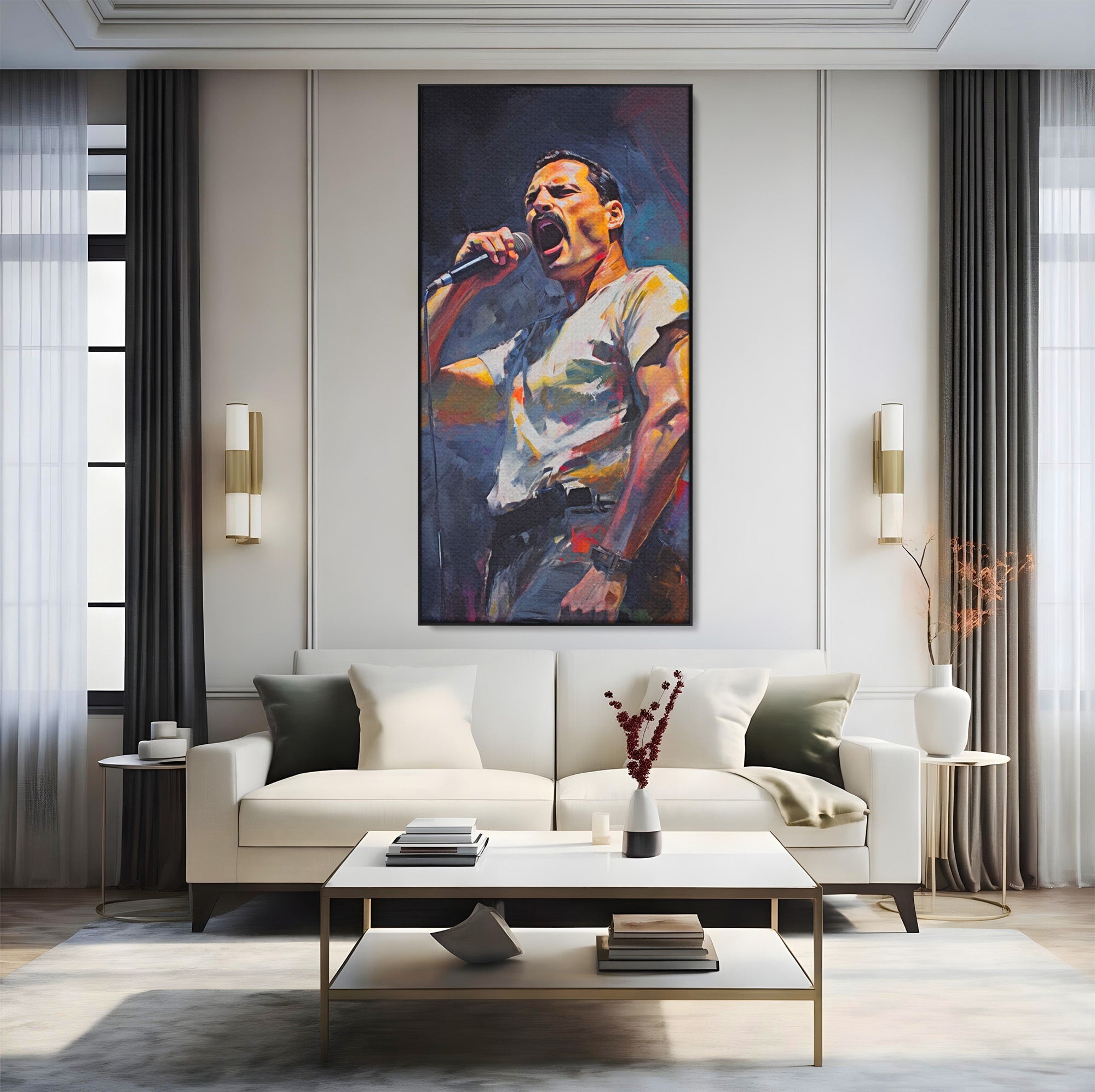 Tablou Canvas Premium LuxCanva® PI1165, Legenda Continua, Cantaret, Freddie Mercury, Muzica, Performanta, Pasiune, Living, Culori Vibrante