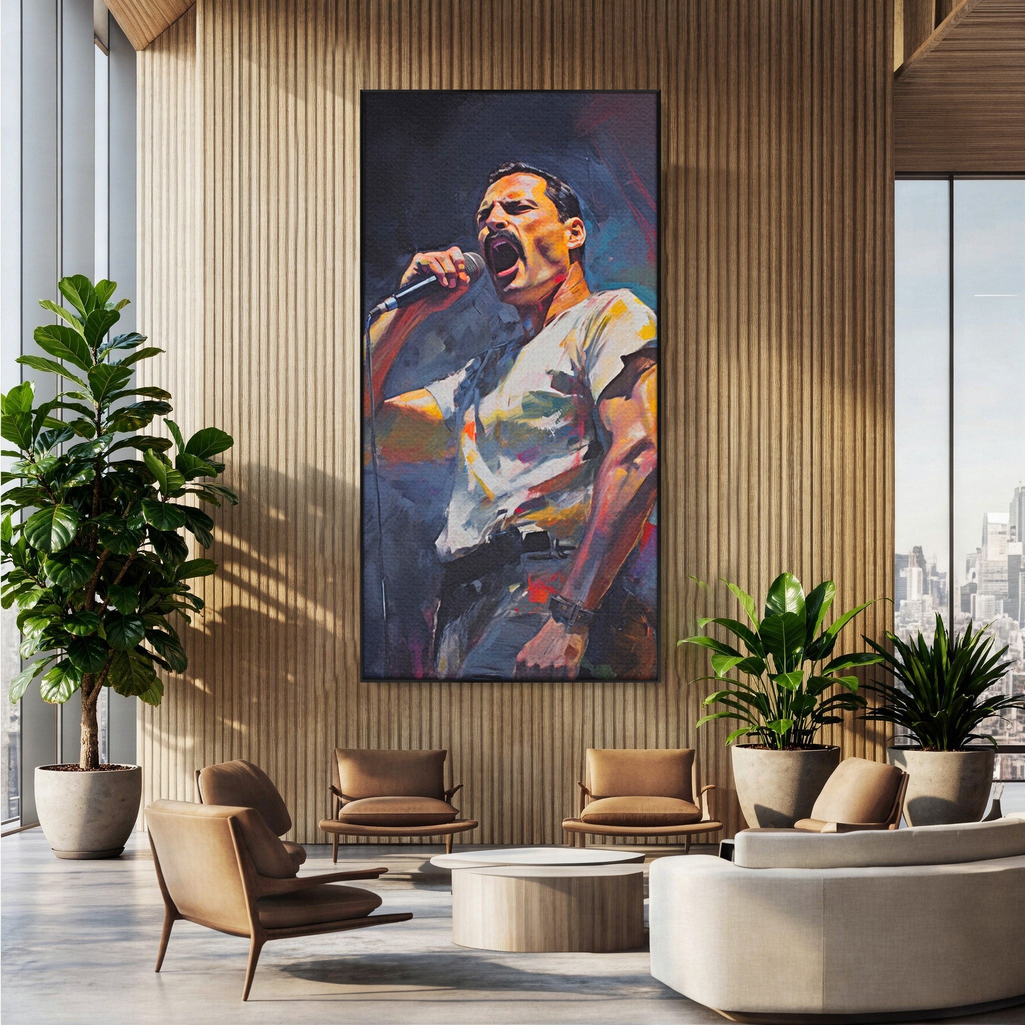 Tablou Canvas Premium LuxCanva® PI1165, Legenda Continua, Cantaret, Freddie Mercury, Muzica, Performanta, Pasiune, Living, Culori Vibrante