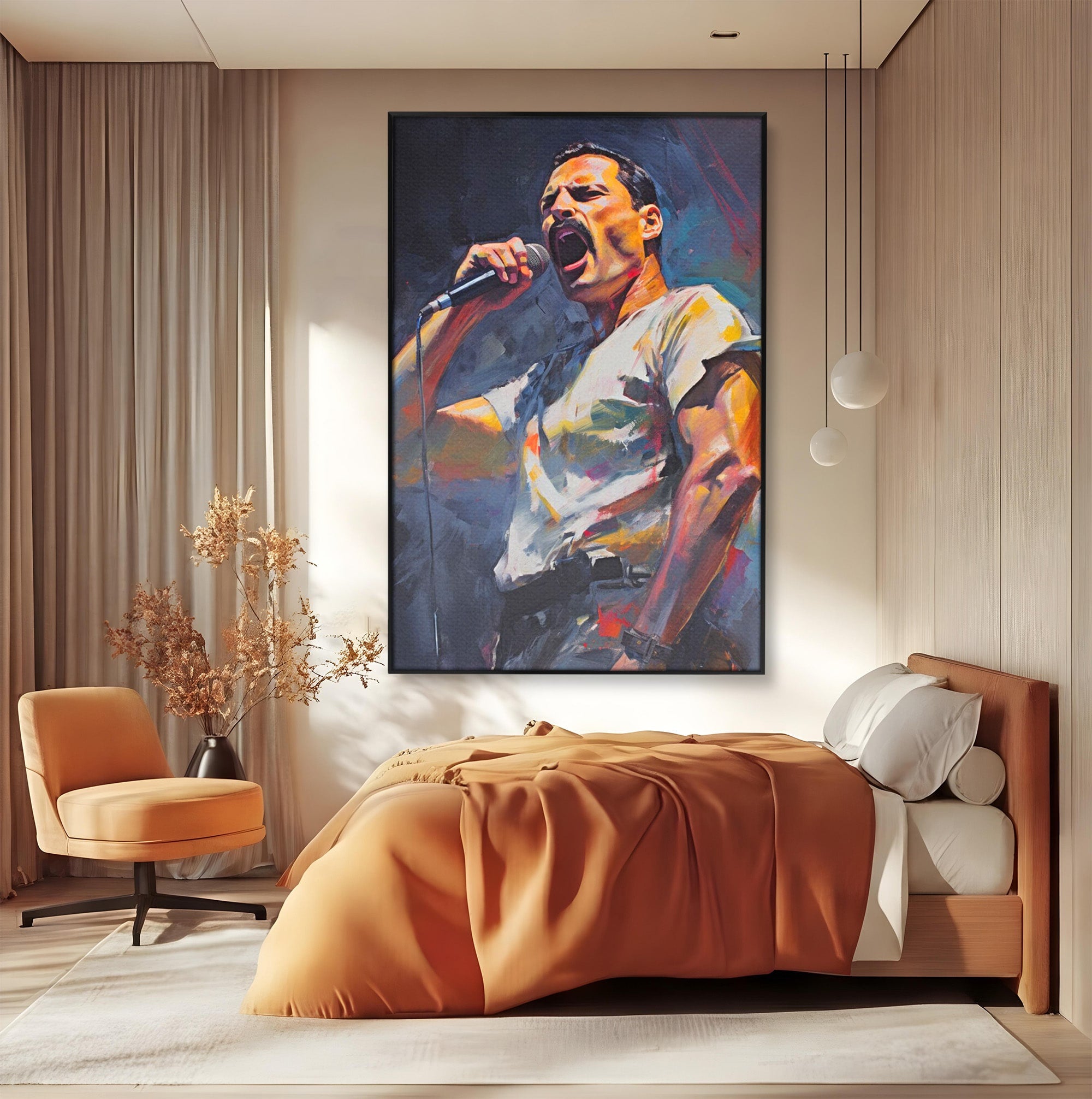 Tablou Canvas Premium LuxCanva® PI1165, Legenda Continua, Cantaret, Freddie Mercury, Muzica, Performanta, Pasiune, Living, Culori Vibrante