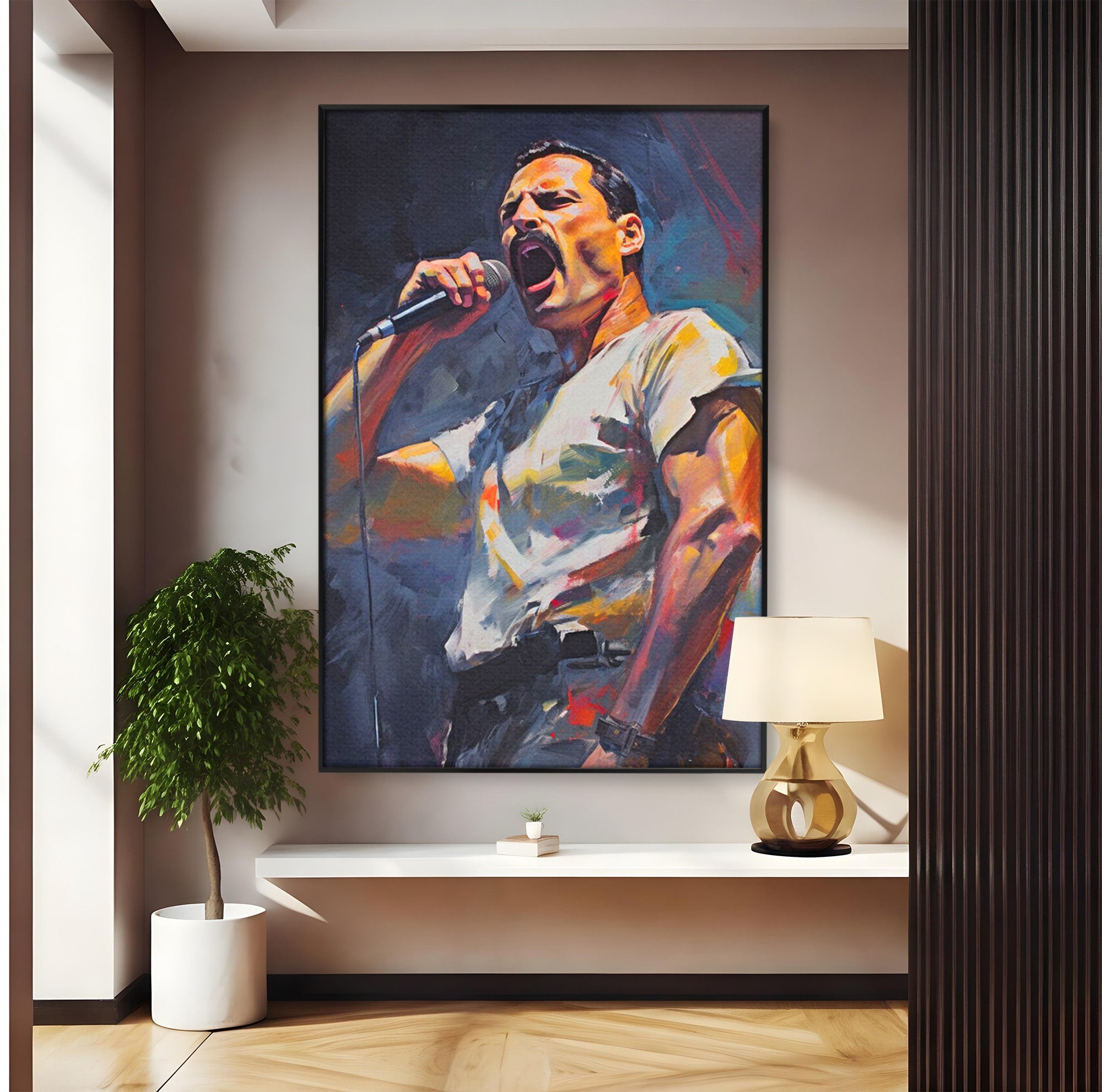 Tablou Canvas Premium LuxCanva® PI1165, Legenda Continua, Cantaret, Freddie Mercury, Muzica, Performanta, Pasiune, Living, Culori Vibrante