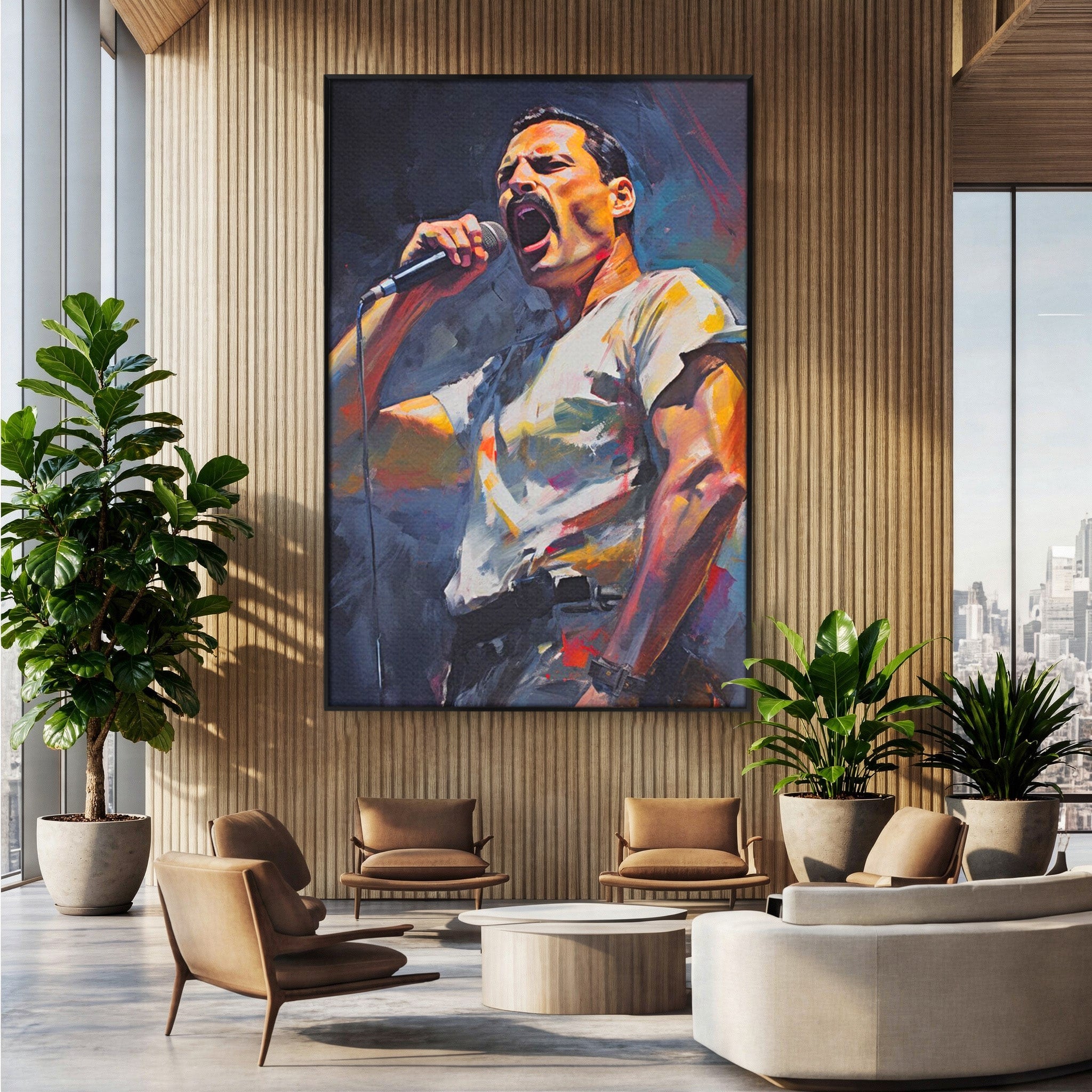 Tablou Canvas Premium LuxCanva® PI1165, Legenda Continua, Cantaret, Freddie Mercury, Muzica, Performanta, Pasiune, Living, Culori Vibrante