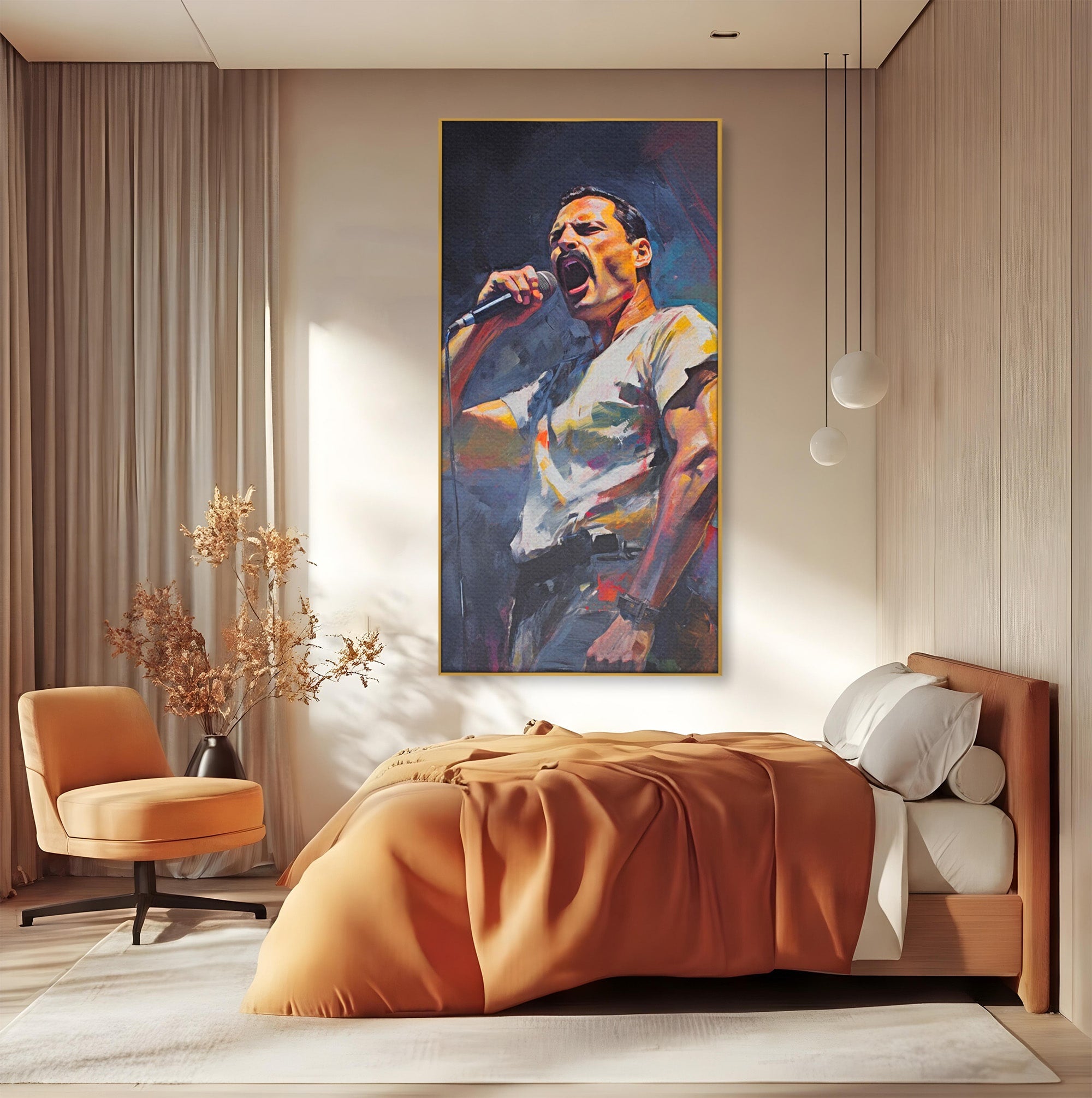 Tablou Canvas Premium LuxCanva® PI1165, Legenda Continua, Cantaret, Freddie Mercury, Muzica, Performanta, Pasiune, Living, Culori Vibrante