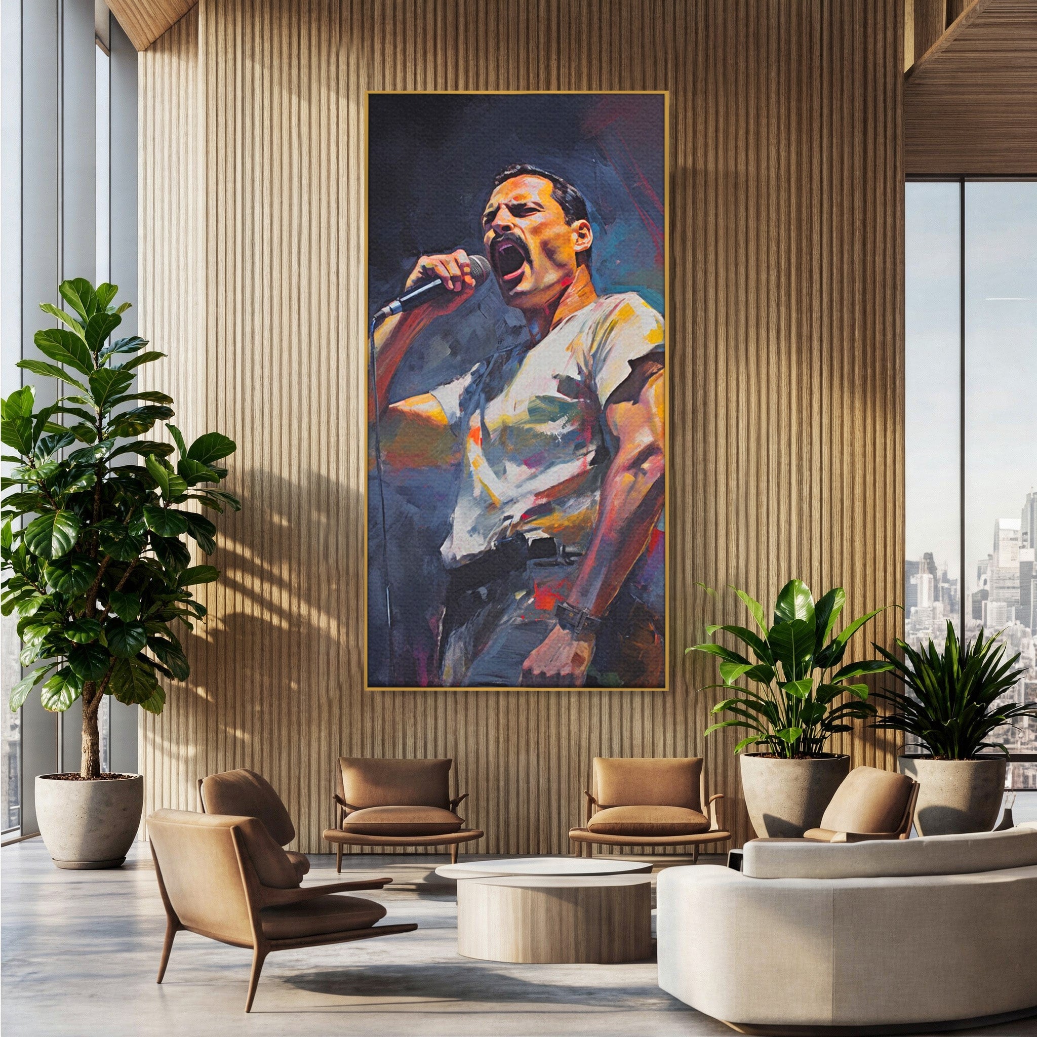 Tablou Canvas Premium LuxCanva® PI1165, Legenda Continua, Cantaret, Freddie Mercury, Muzica, Performanta, Pasiune, Living, Culori Vibrante
