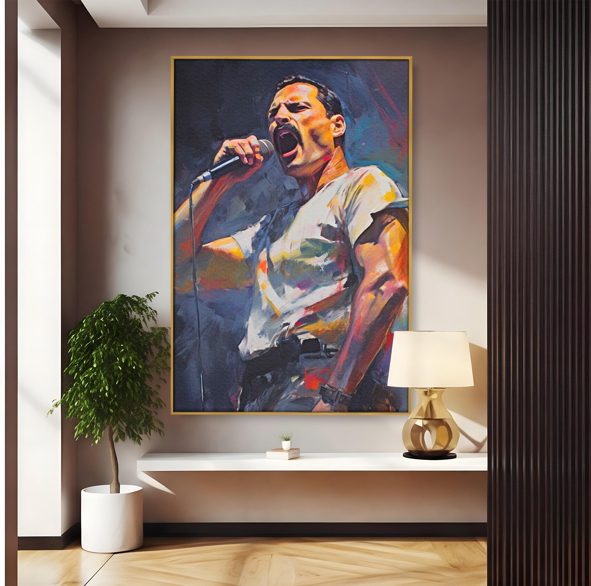 Tablou Canvas Premium LuxCanva® PI1165, Legenda Continua, Cantaret, Freddie Mercury, Muzica, Performanta, Pasiune, Living, Culori Vibrante