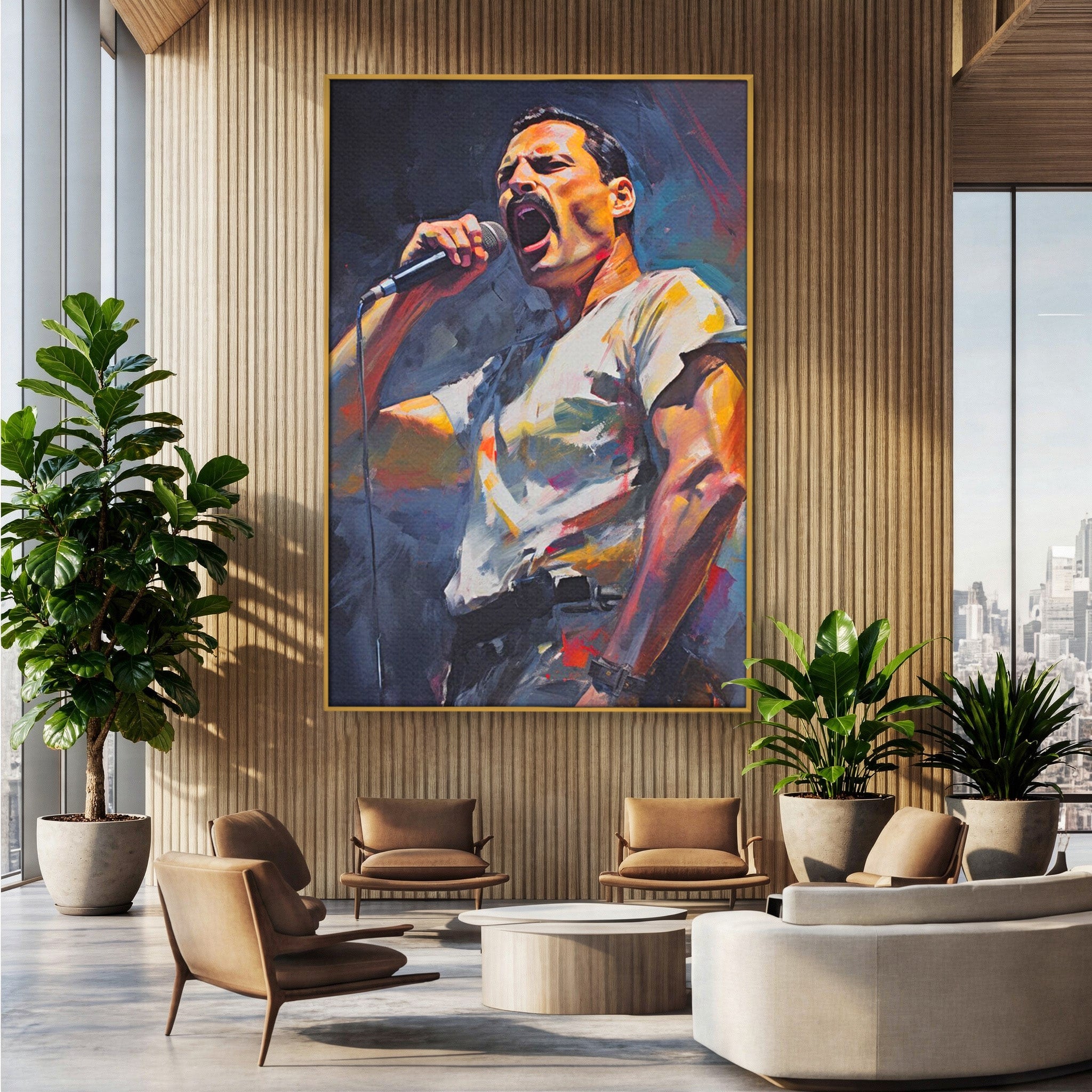 Tablou Canvas Premium LuxCanva® PI1165, Legenda Continua, Cantaret, Freddie Mercury, Muzica, Performanta, Pasiune, Living, Culori Vibrante