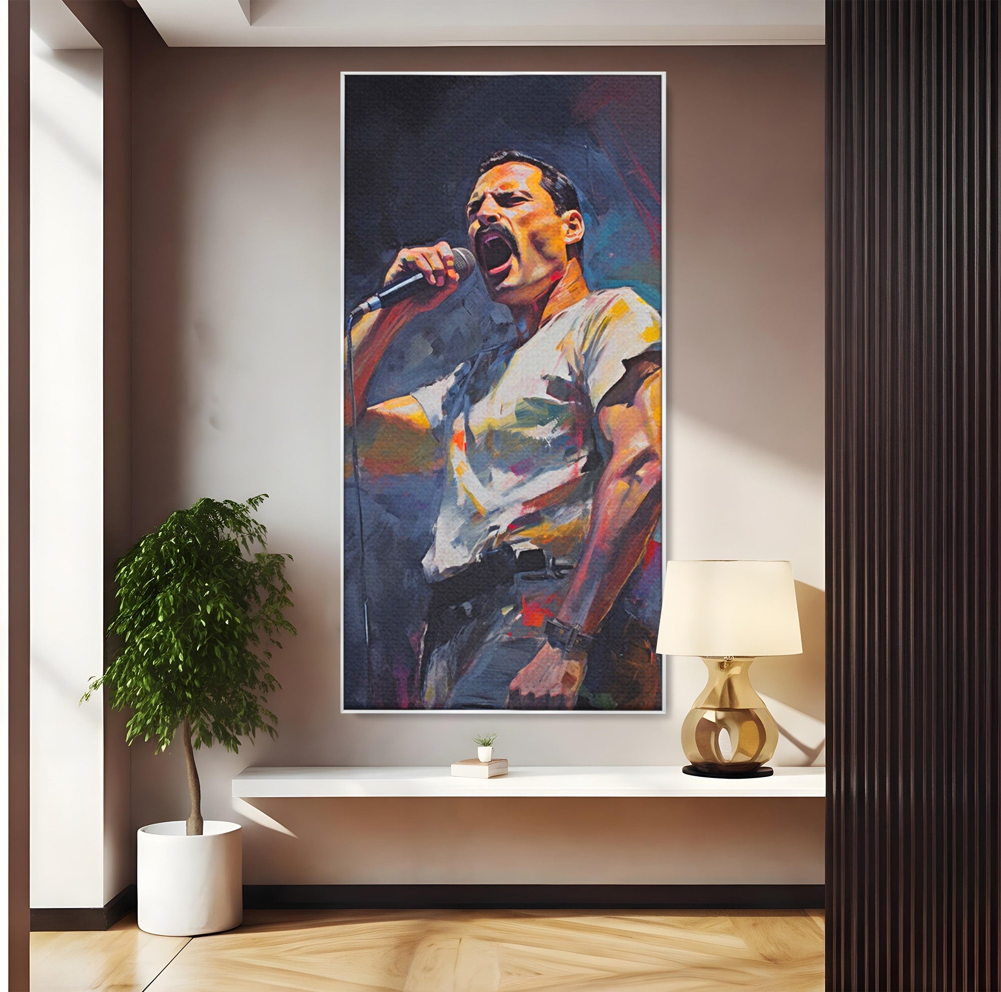 Tablou Canvas Premium LuxCanva® PI1165, Legenda Continua, Cantaret, Freddie Mercury, Muzica, Performanta, Pasiune, Living, Culori Vibrante