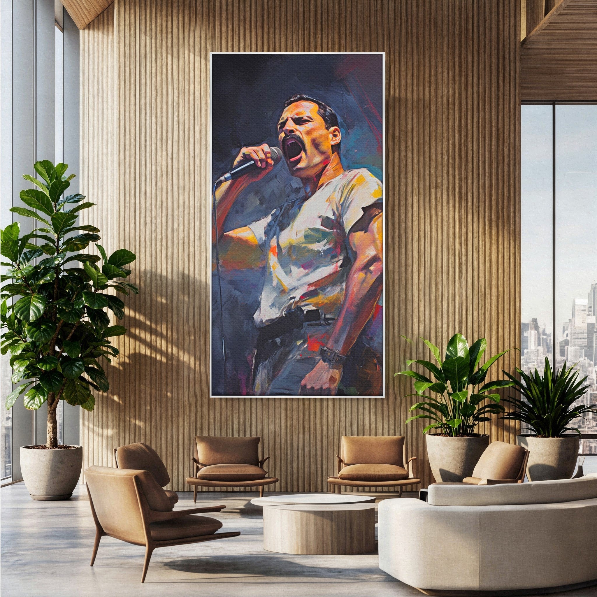 Tablou Canvas Premium LuxCanva® PI1165, Legenda Continua, Cantaret, Freddie Mercury, Muzica, Performanta, Pasiune, Living, Culori Vibrante