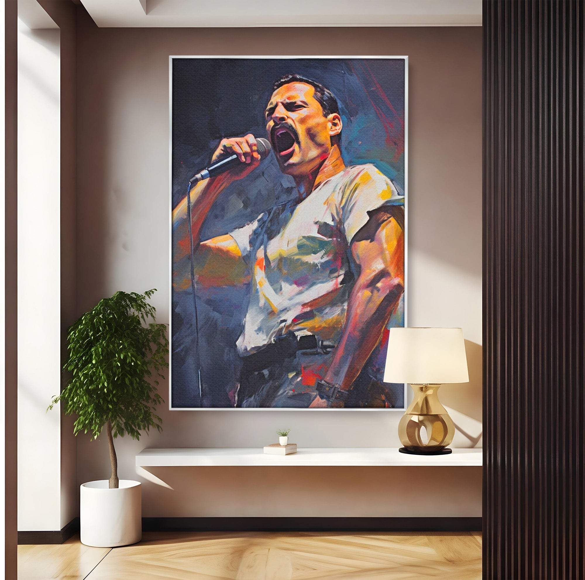 Tablou Canvas Premium LuxCanva® PI1165, Legenda Continua, Cantaret, Freddie Mercury, Muzica, Performanta, Pasiune, Living, Culori Vibrante