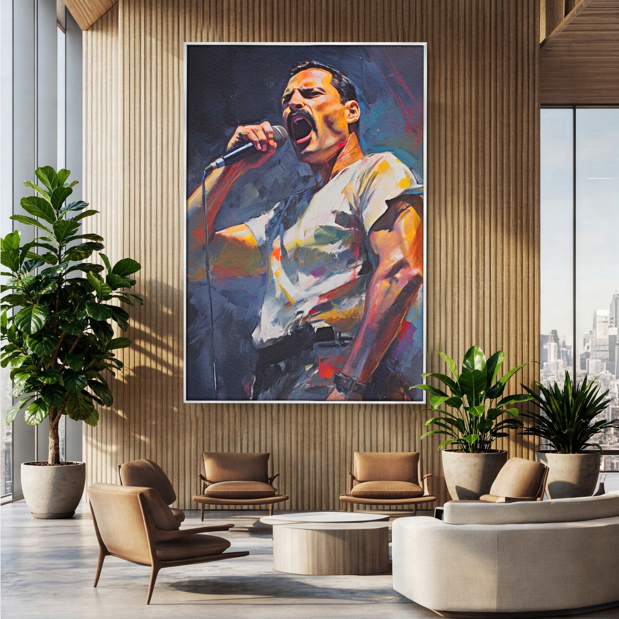 Tablou Canvas Premium LuxCanva® PI1165, Legenda Continua, Cantaret, Freddie Mercury, Muzica, Performanta, Pasiune, Living, Culori Vibrante