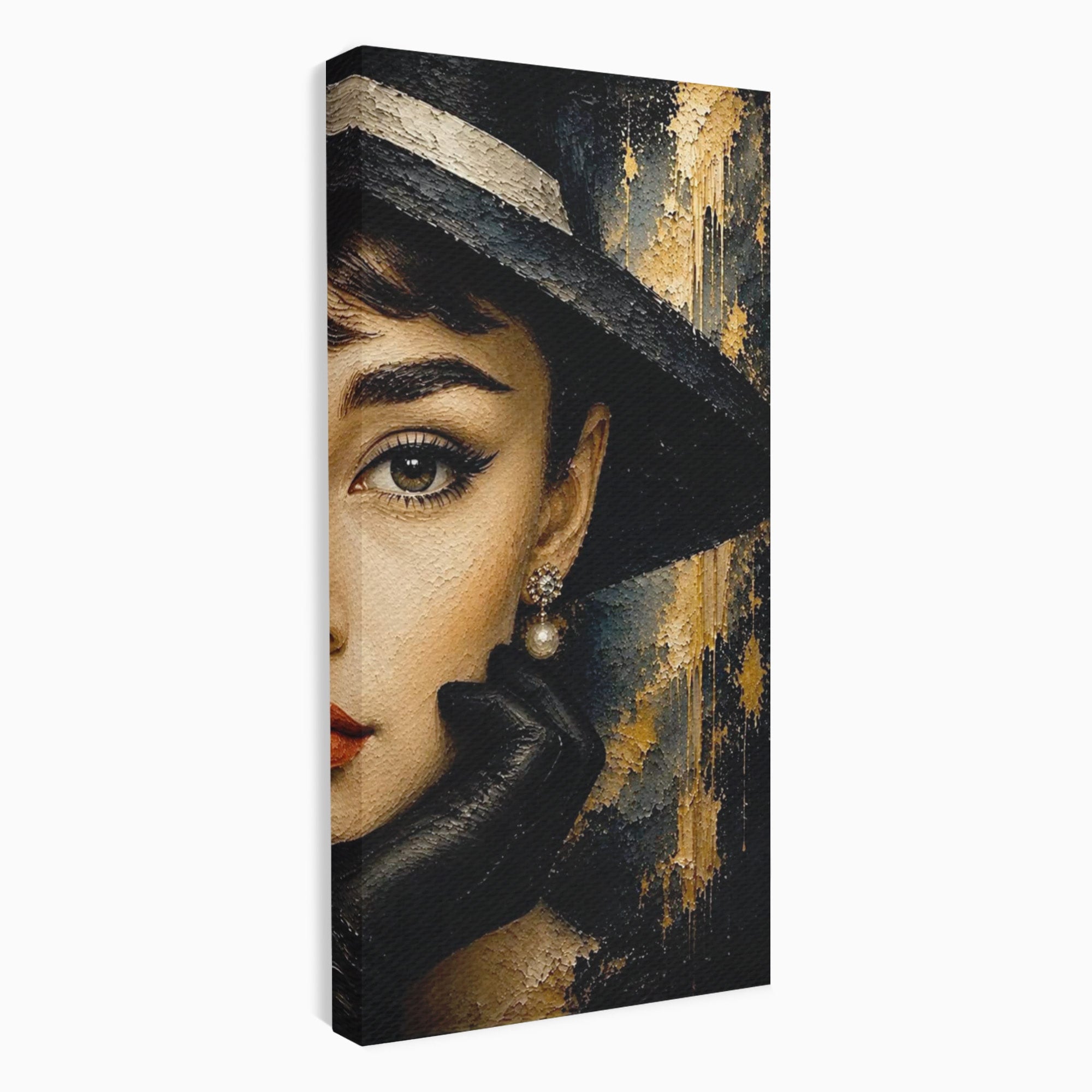 Tablou Canvas Premium LuxCanva® PI1166, Eleganta Atemporala, Audrey Hepburn, Diva, Palarie, Eleganta, Living, Dormitor, Culori Vibrante