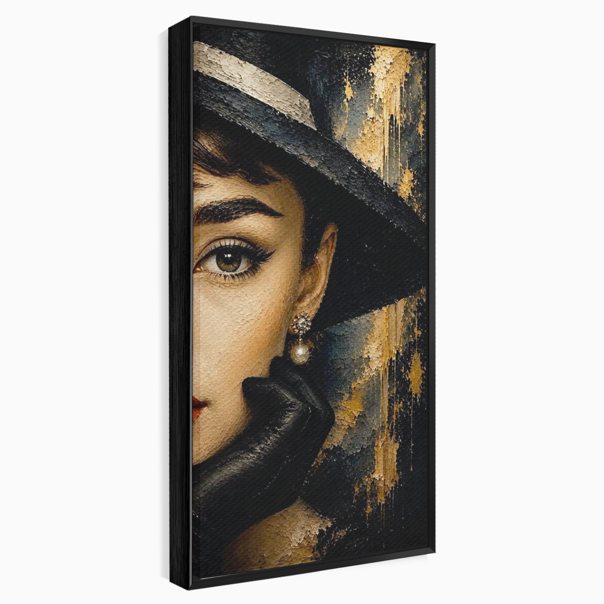 Tablou Canvas Premium LuxCanva® PI1166, Eleganta Atemporala, Audrey Hepburn, Diva, Palarie, Eleganta, Living, Dormitor, Culori Vibrante