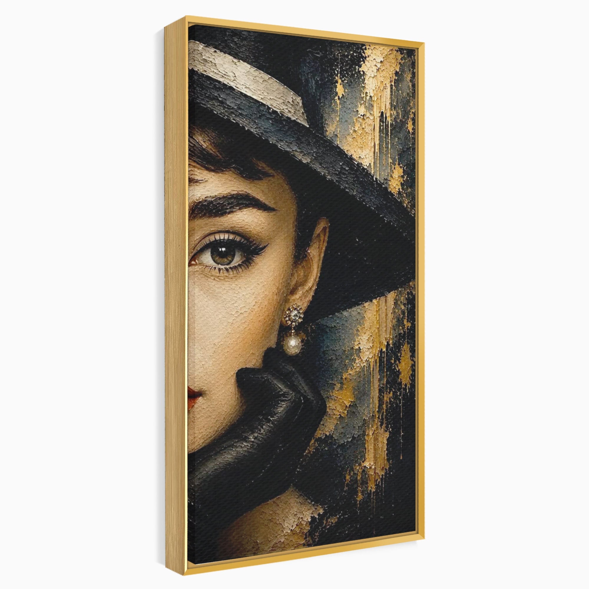 Tablou Canvas Premium LuxCanva® PI1166, Eleganta Atemporala, Audrey Hepburn, Diva, Palarie, Eleganta, Living, Dormitor, Culori Vibrante