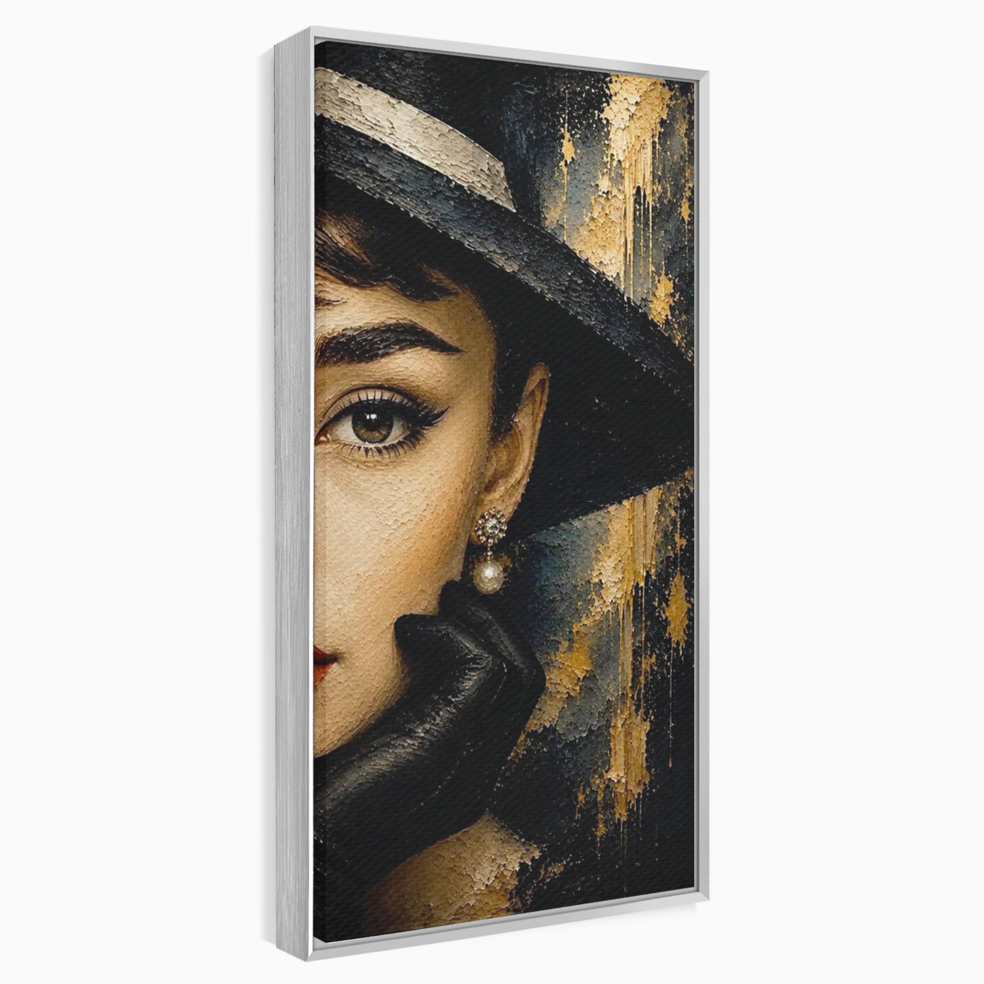 Tablou Canvas Premium LuxCanva® PI1166, Eleganta Atemporala, Audrey Hepburn, Diva, Palarie, Eleganta, Living, Dormitor, Culori Vibrante