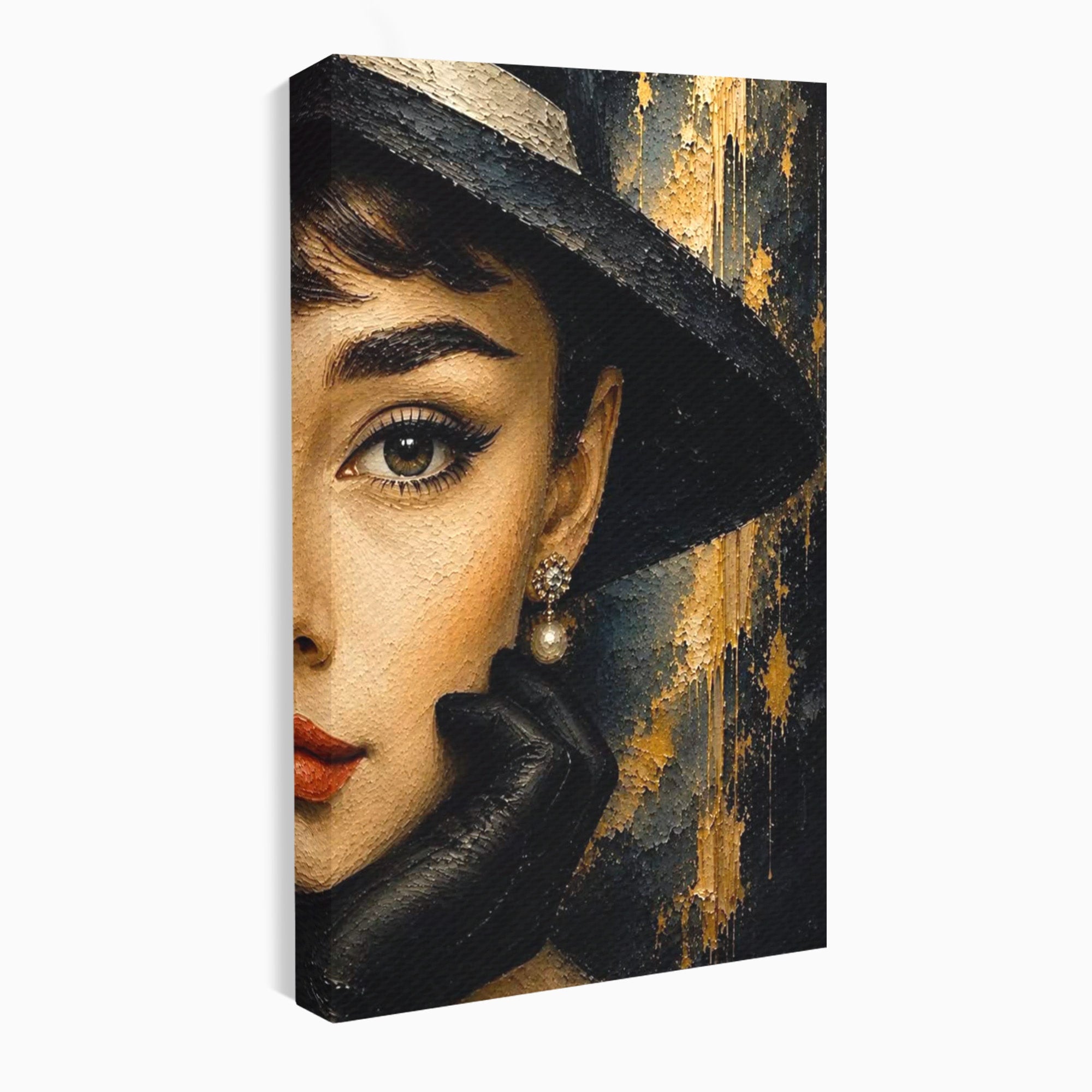 Tablou Canvas Premium LuxCanva® PI1166, Eleganta Atemporala, Audrey Hepburn, Diva, Palarie, Eleganta, Living, Dormitor, Culori Vibrante