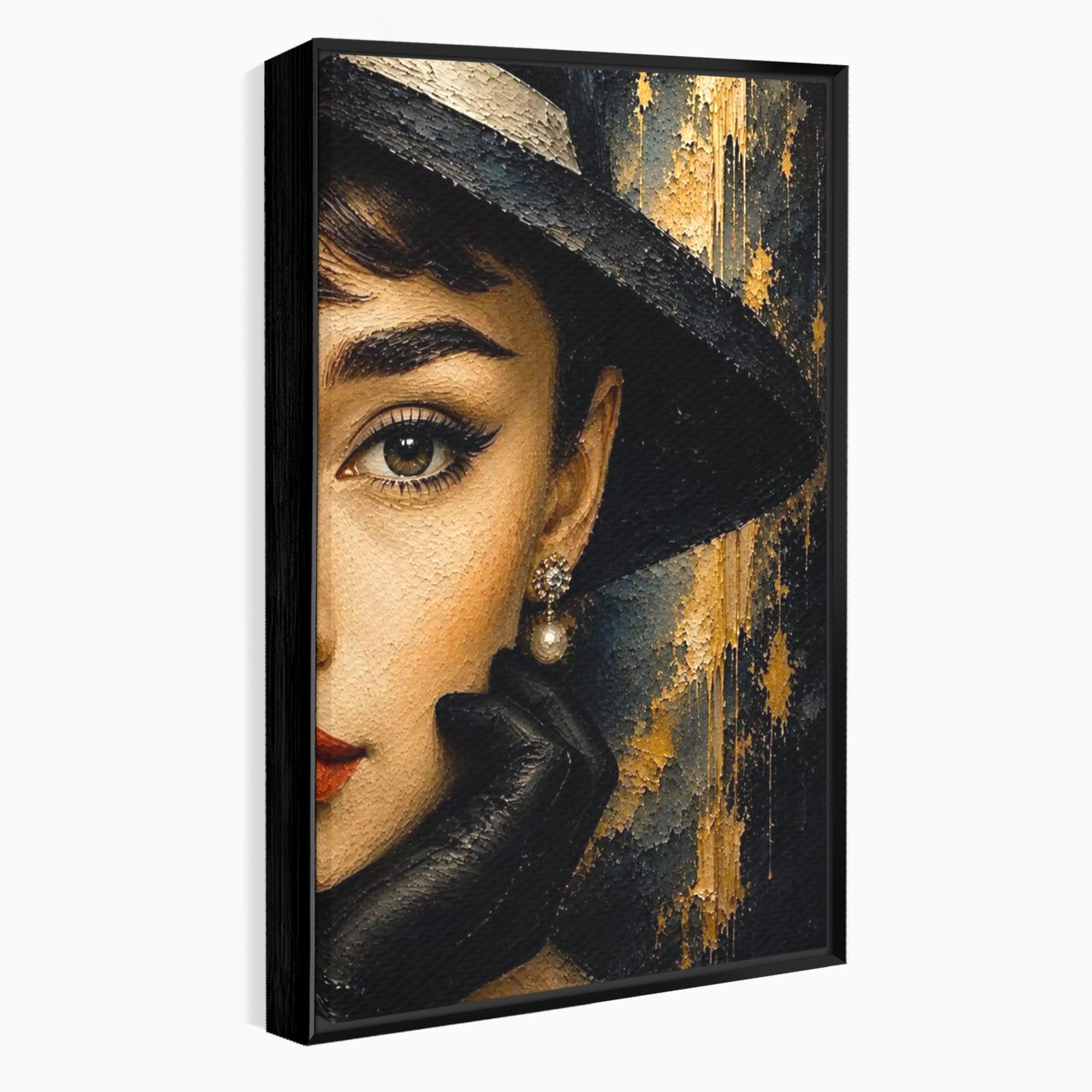 Tablou Canvas Premium LuxCanva® PI1166, Eleganta Atemporala, Audrey Hepburn, Diva, Palarie, Eleganta, Living, Dormitor, Culori Vibrante