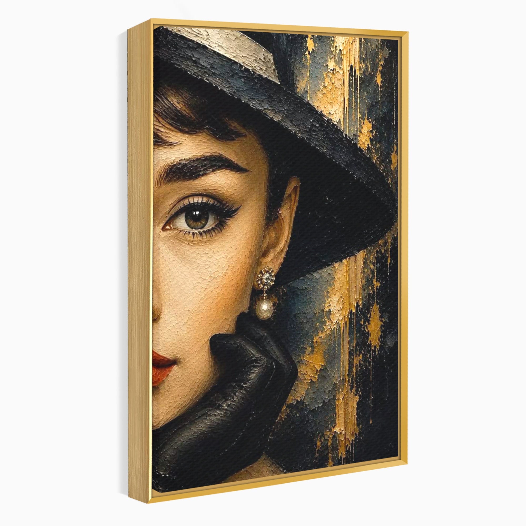 Tablou Canvas Premium LuxCanva® PI1166, Eleganta Atemporala, Audrey Hepburn, Diva, Palarie, Eleganta, Living, Dormitor, Culori Vibrante