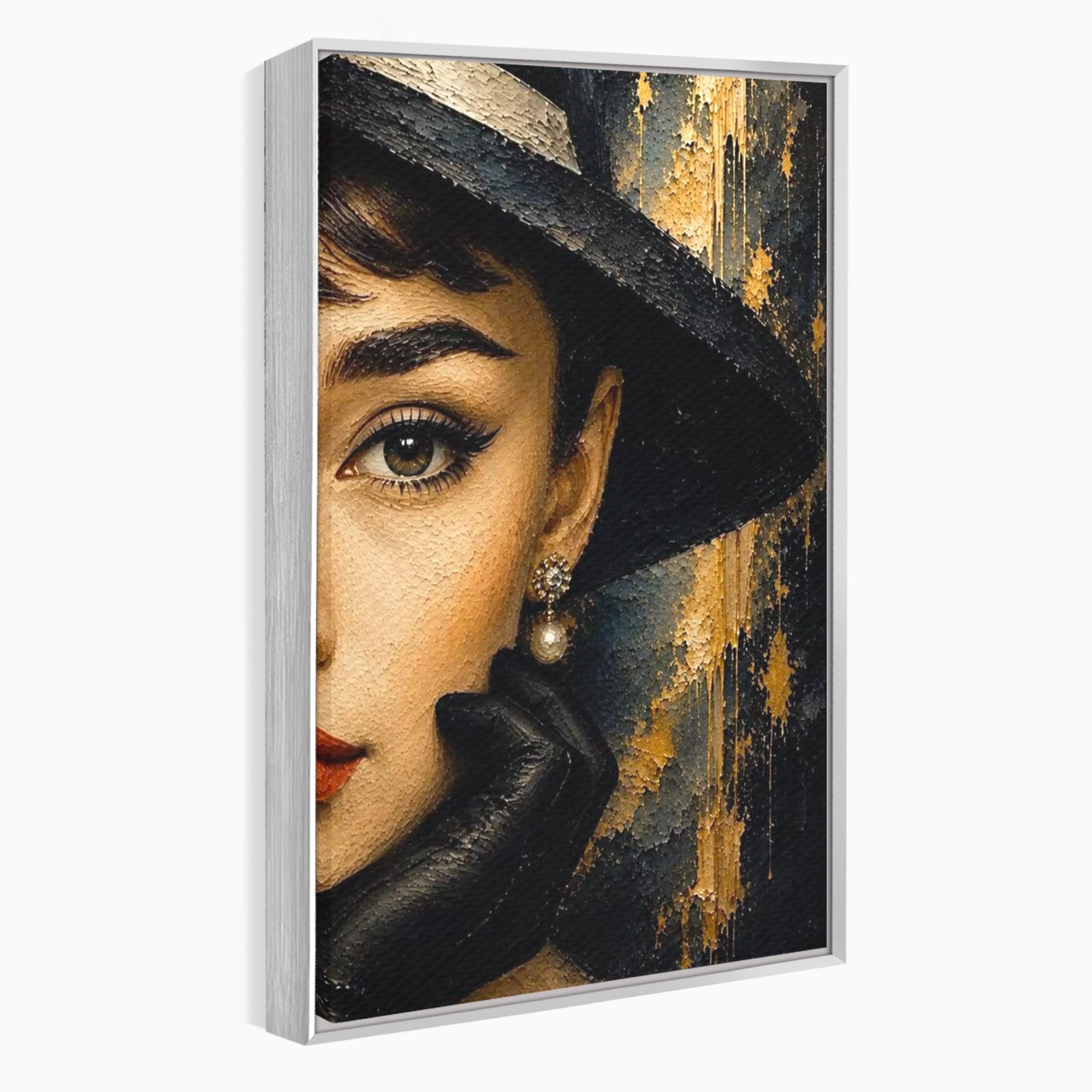 Tablou Canvas Premium LuxCanva® PI1166, Eleganta Atemporala, Audrey Hepburn, Diva, Palarie, Eleganta, Living, Dormitor, Culori Vibrante
