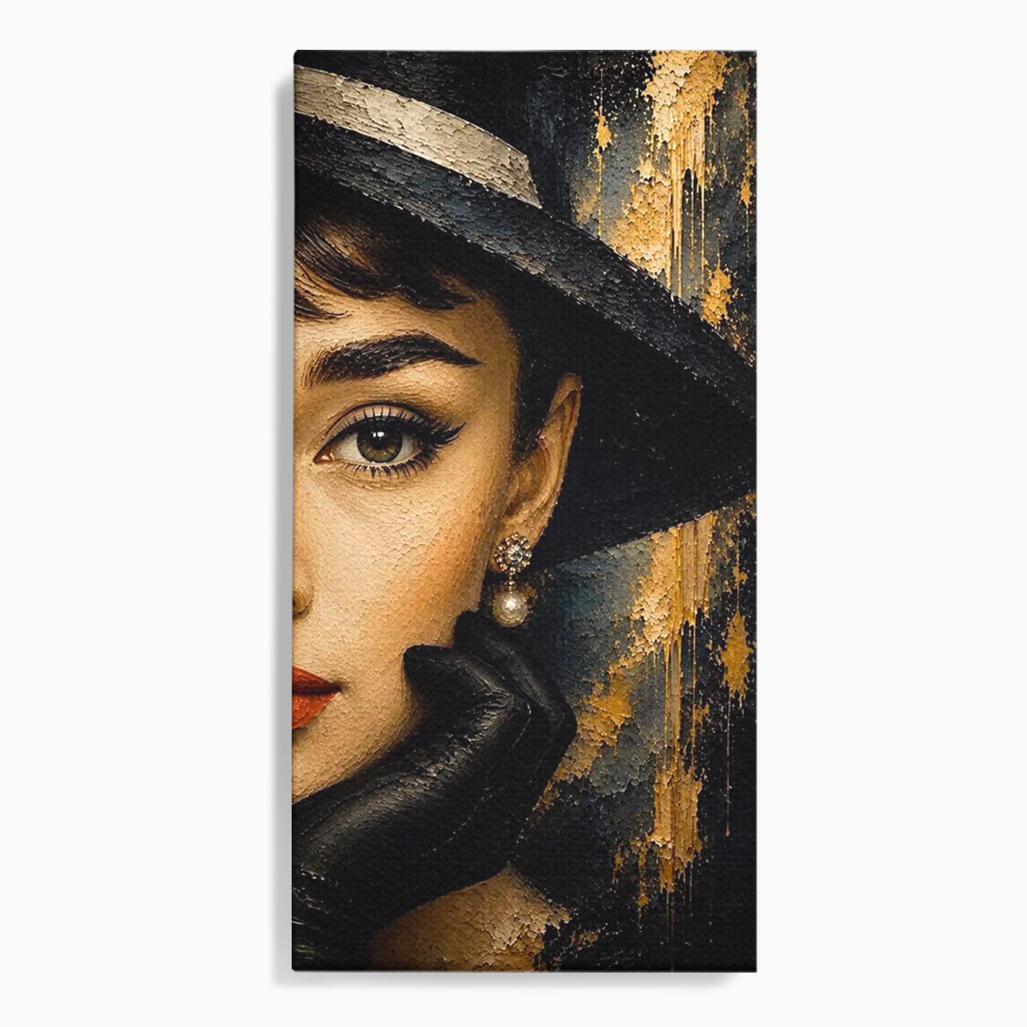 Tablou Canvas Premium LuxCanva® PI1166, Eleganta Atemporala, Audrey Hepburn, Diva, Palarie, Eleganta, Living, Dormitor, Culori Vibrante
