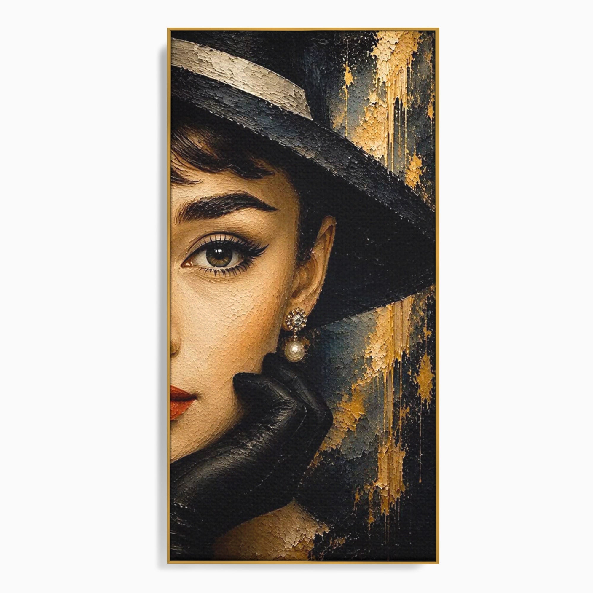 Tablou Canvas Premium LuxCanva® PI1166, Eleganta Atemporala, Audrey Hepburn, Diva, Palarie, Eleganta, Living, Dormitor, Culori Vibrante