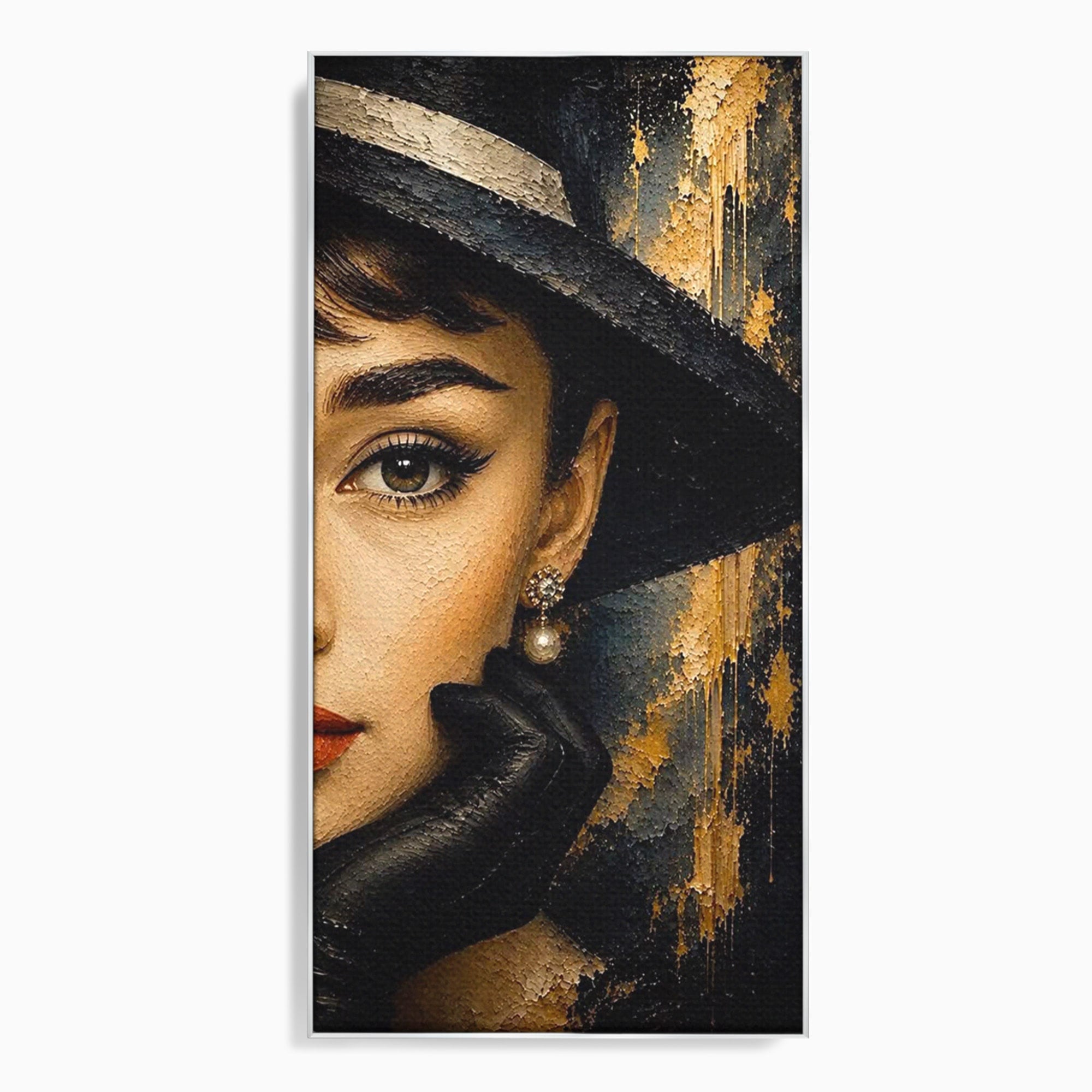 Tablou Canvas Premium LuxCanva® PI1166, Eleganta Atemporala, Audrey Hepburn, Diva, Palarie, Eleganta, Living, Dormitor, Culori Vibrante