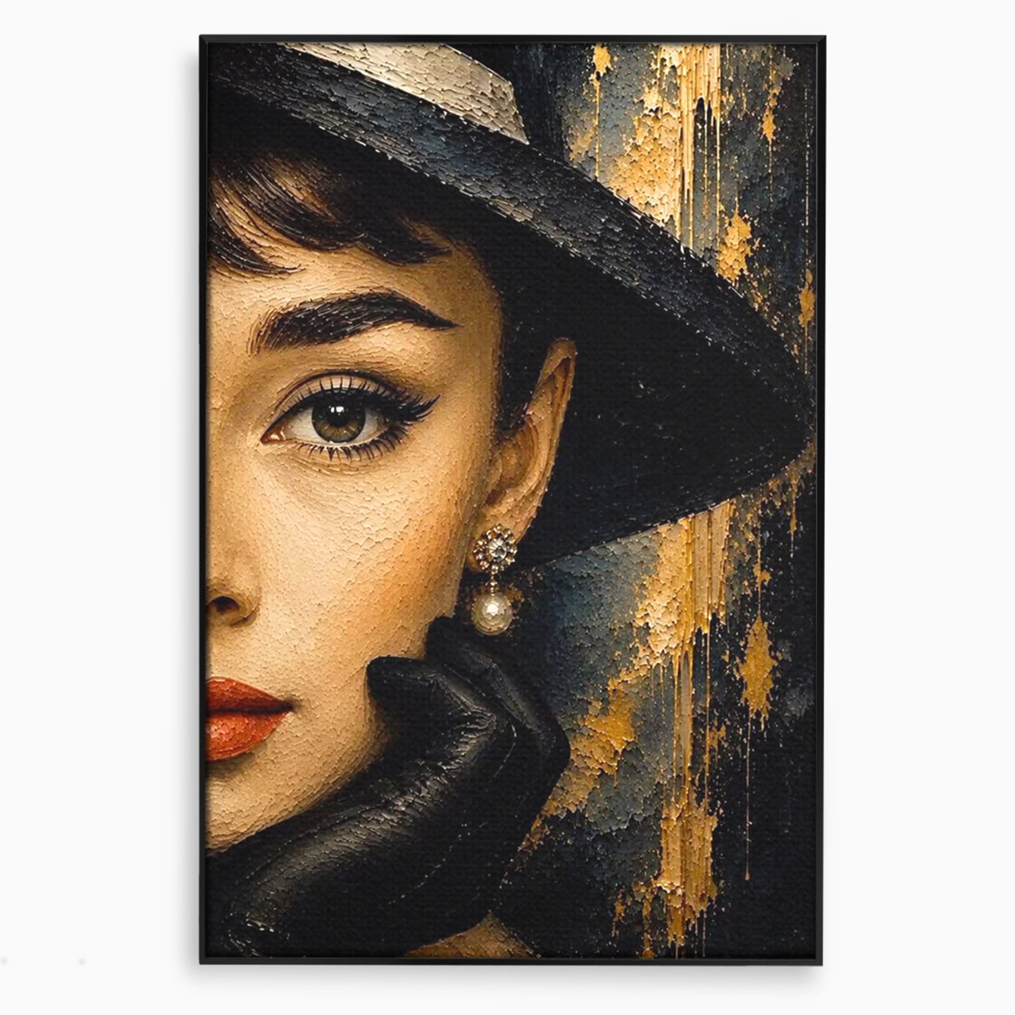 Tablou Canvas Premium LuxCanva® PI1166, Eleganta Atemporala, Audrey Hepburn, Diva, Palarie, Eleganta, Living, Dormitor, Culori Vibrante
